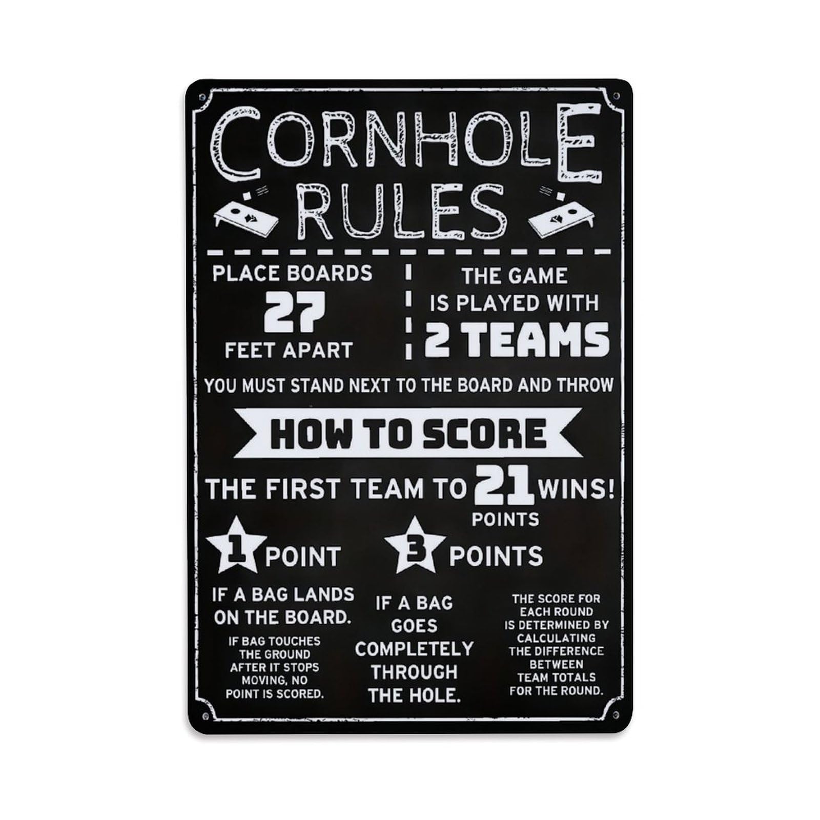 Cornhole Rules Chalkboard Style Print Vintage Tin Sign Retro Metal Wall Decor Metal Poster, Home Bar Garage Farmhouse Cafe Wall Art Decoration 8x12Inches
