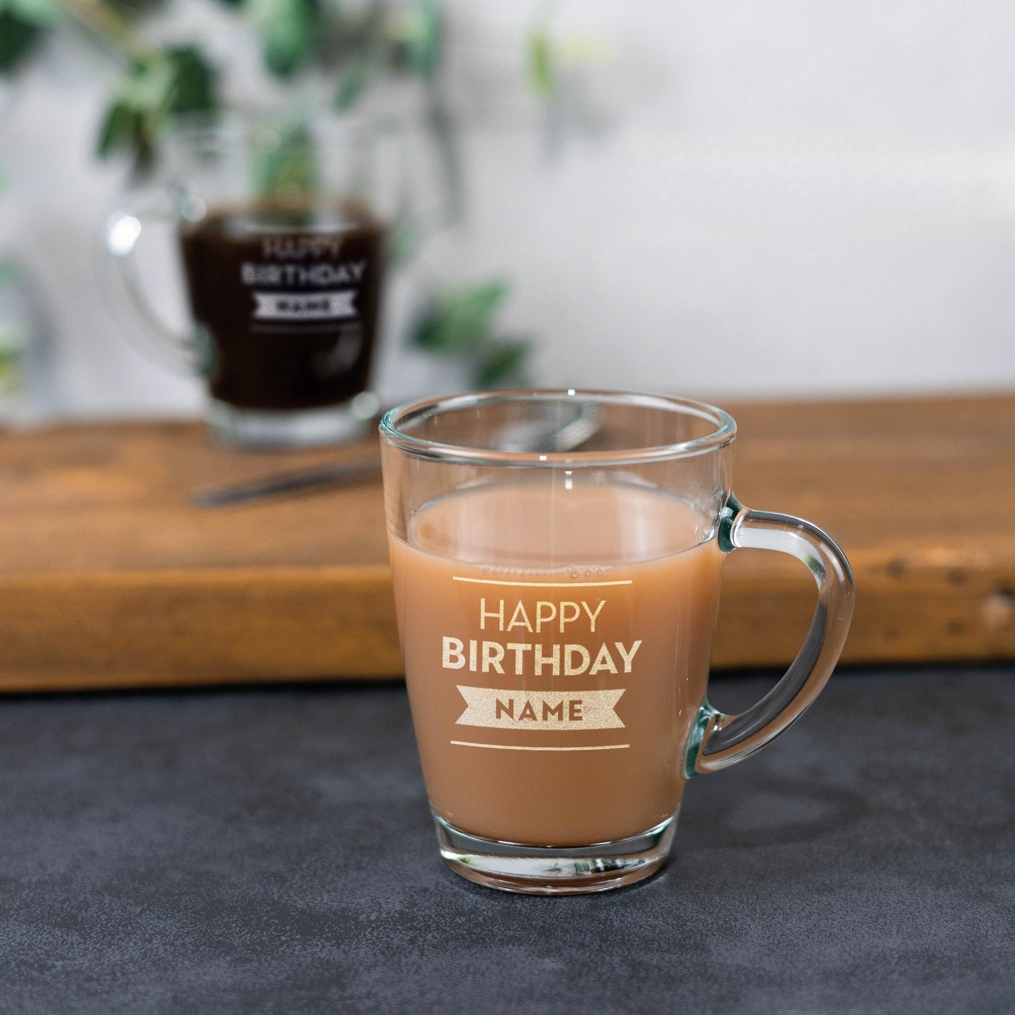 Personalised Glass Coffee Mug Engraved Hot Drink Tea Cup Your Own Message Bespoke Designs Personalized Glass (Style 8)