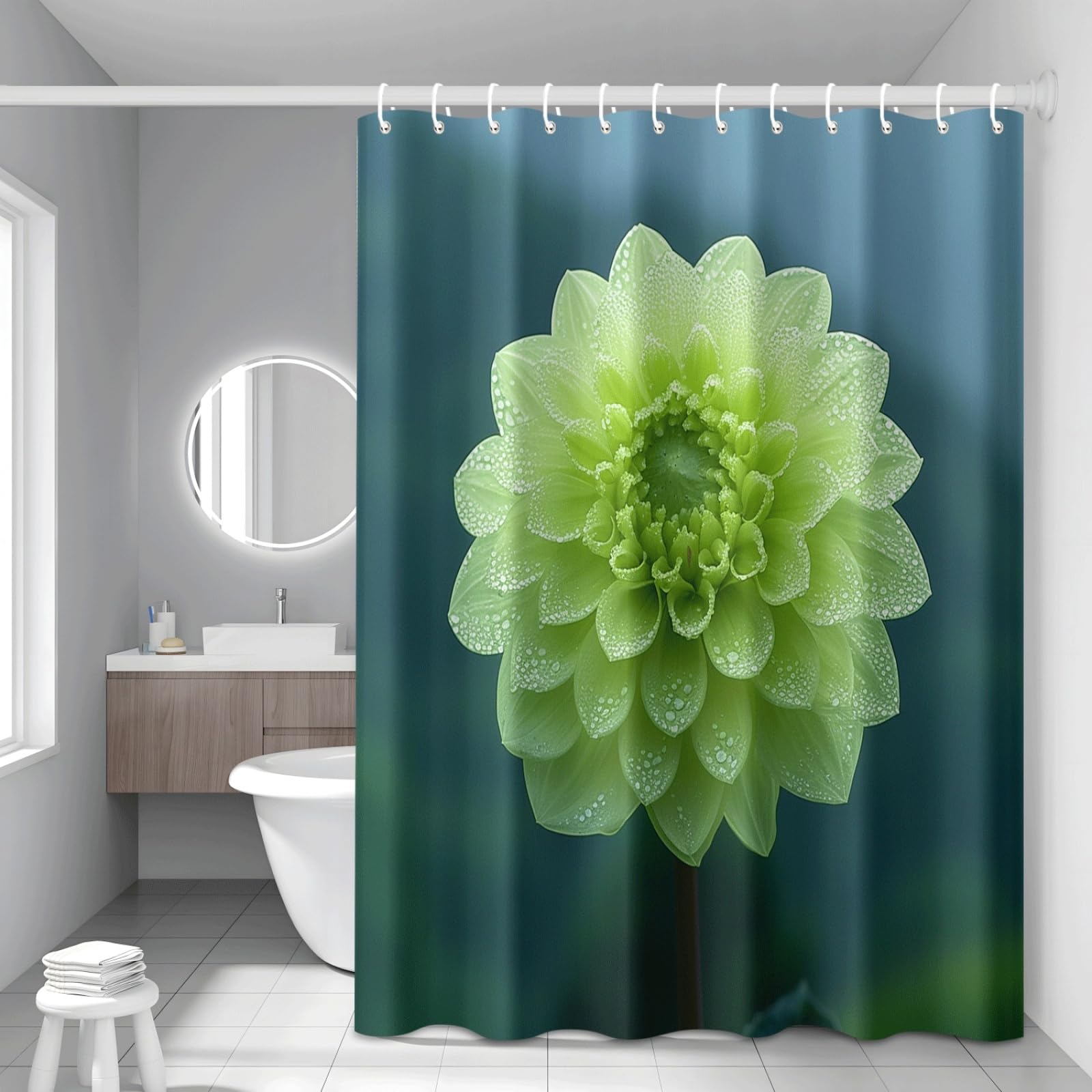 Rideau de douche polyester lavable imperméable 180x200 rideau douche fruit fleur verte avec crochets