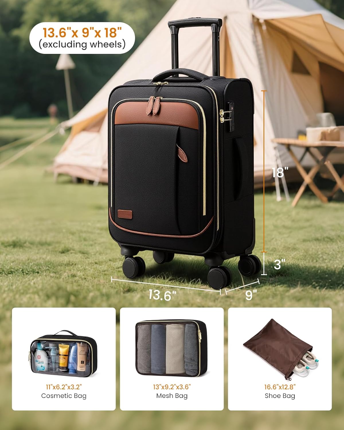 LOVEVOOK 4 Pcs Carry On Luggage 22x14x9 Airline Approved 20 Inch Underseat Carry on Suitcase for Women Men Softside Travel Luggage with Spinner Wheels and TSA Lock - Image 3