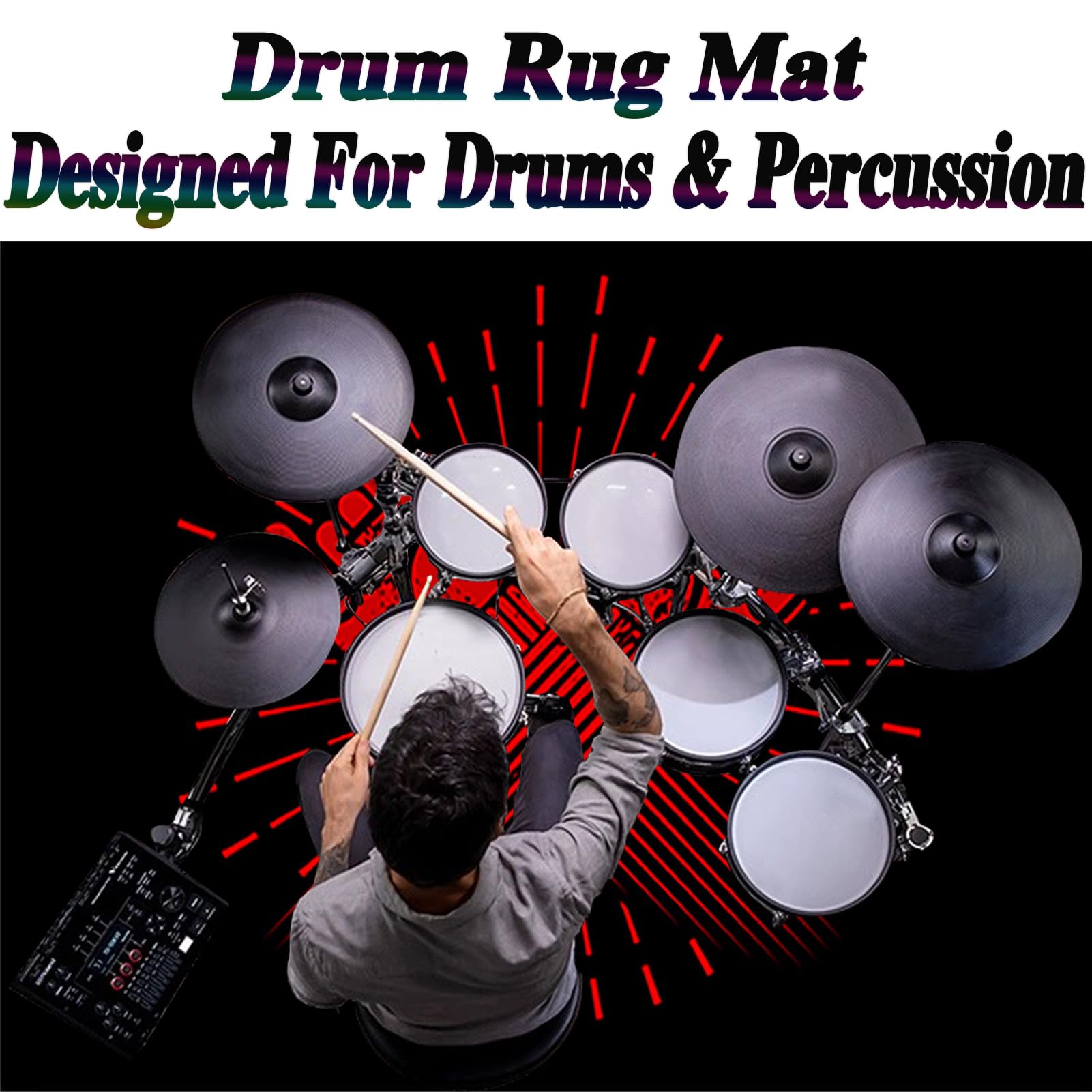 Tappeto per Batteria Professionale Tappeto Insonorizzato Tappeto a Tamburo Tappeti Antiscivolo elettronico Drum Tappeto Kit per Grancassa Tamburo Rullante e Altri Strumenti Drum Rugs 230 x 180 cm