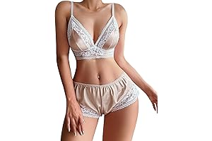 Women's 2 Piece Satin Pajama Sets with Vintage Lace