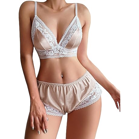 Women's 2 Piece Satin Pajama Sets with Vintage Lace