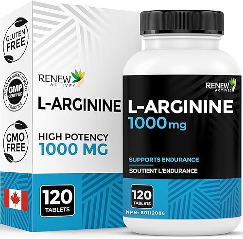 Renew Actives Suplemento de L-arginina de 1000 mg para servir - Fuerza y resistencia, esencial para la síntesis de proteínas y la función muscular,