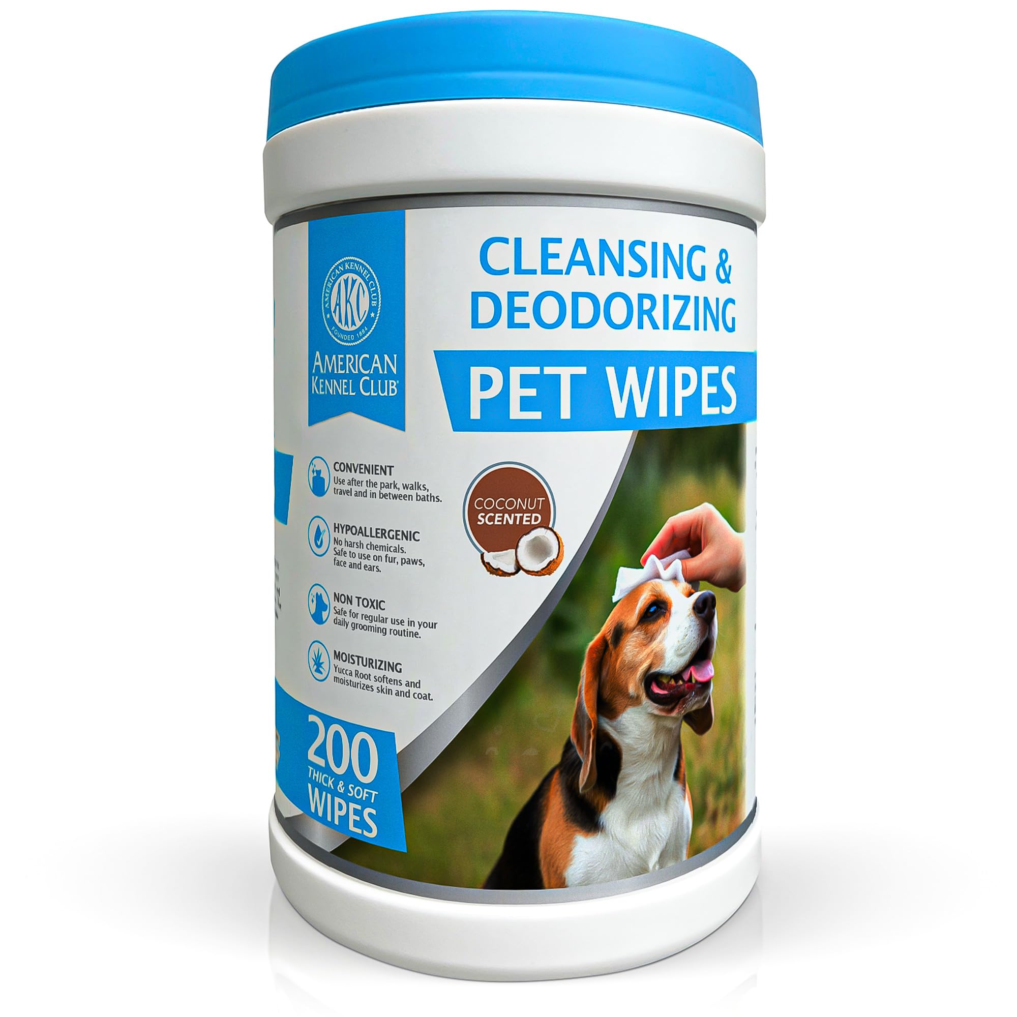 AKC - Pet Wipes for Dogs &amp; Cats | Hypoallergenic Grooming Wipes | Chemical-Free Cleaning for Paws, Face, Ears &amp; Coat | Gentle Moist Wipes for Daily Pet Hygiene &amp; Quick Freshening | 200 Count