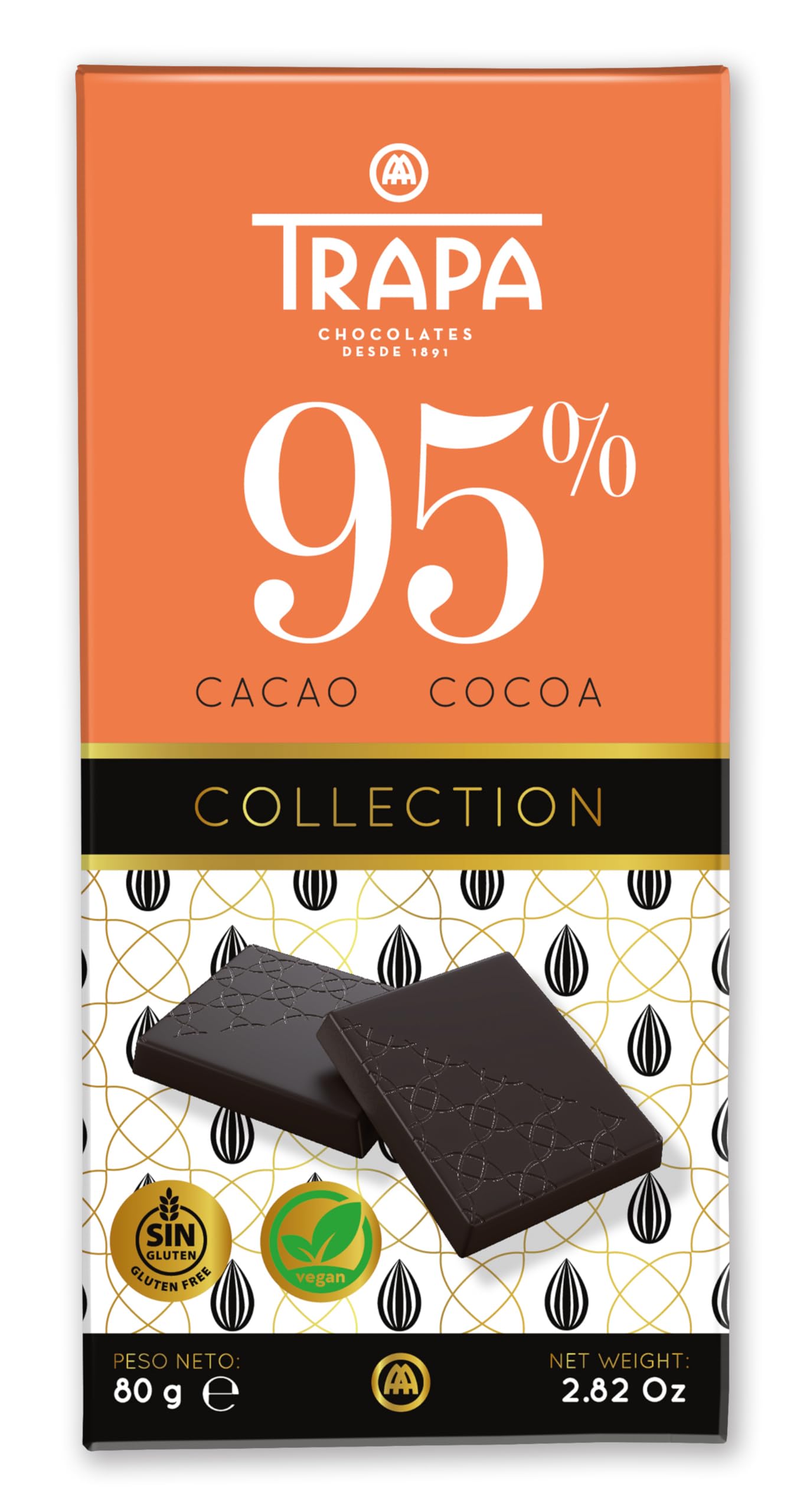 TRAPA COLLECTION | Chocolate Negro 95% Cacao | Tableta 80 g | Sin Gluten