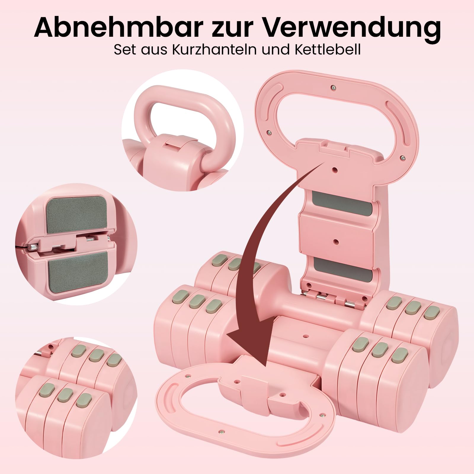 2-in-1-verstellbares Hantelset für Frauen, abnehmbare Hanteln und Kettlebell-Kombination, Heimfitnessgeräte für Krafttraining, kompaktes Design mit mehreren Gewichtsoptionen