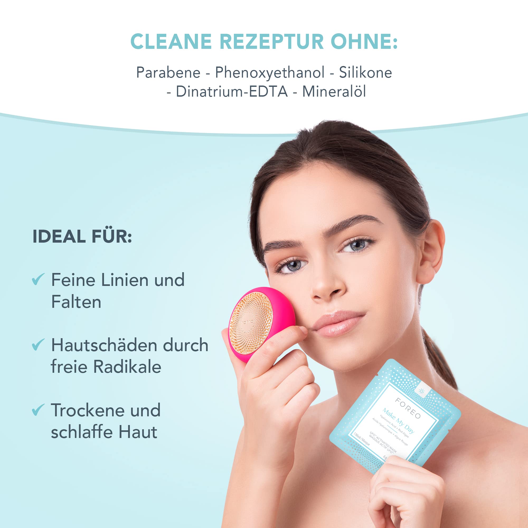 FOREO UFO 3 + Daily Duo Masks x7 + SUPERCHARGED Feuchtigkeitscreme – Set | LED-Gesichtsmaske, LED-Maske, Gesichtscreme, Tuchmasken, Hyaluronsäure, Rotlichtmaske, Feuchtigkeitsmaske