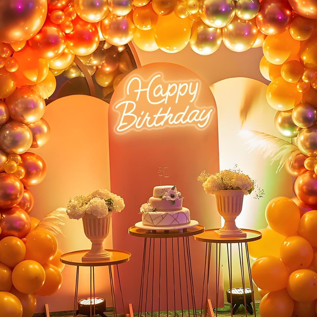 Neon "Happy Birthday" do dekoracji ścian, neonowy znak świetlny LED Happy Birthday, zasilany przez USB, ściemniany znak świetlny na przyjęcie urodzinowe, dekoracja, ciepła biel, 42 x 25 cm