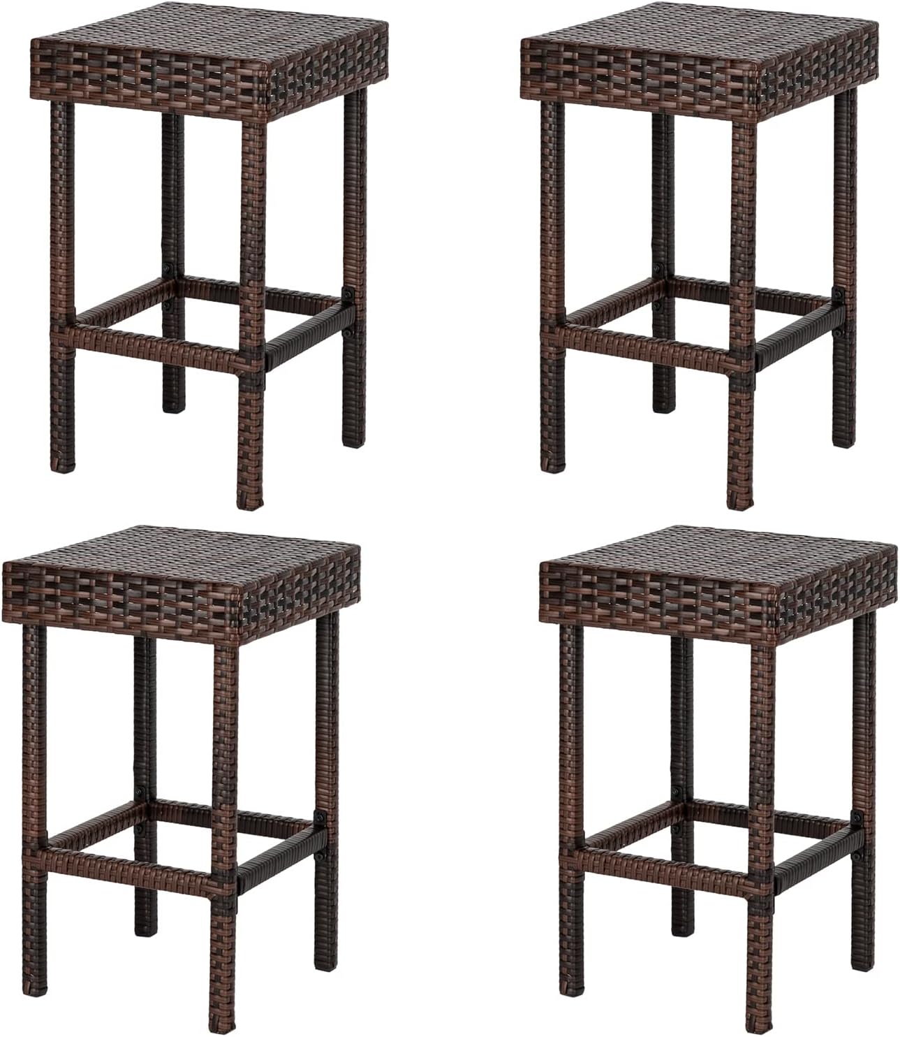 Amazon.com: SSLine Set of 4 Patio Wicker Bar Stools Outdoor Rattan ...