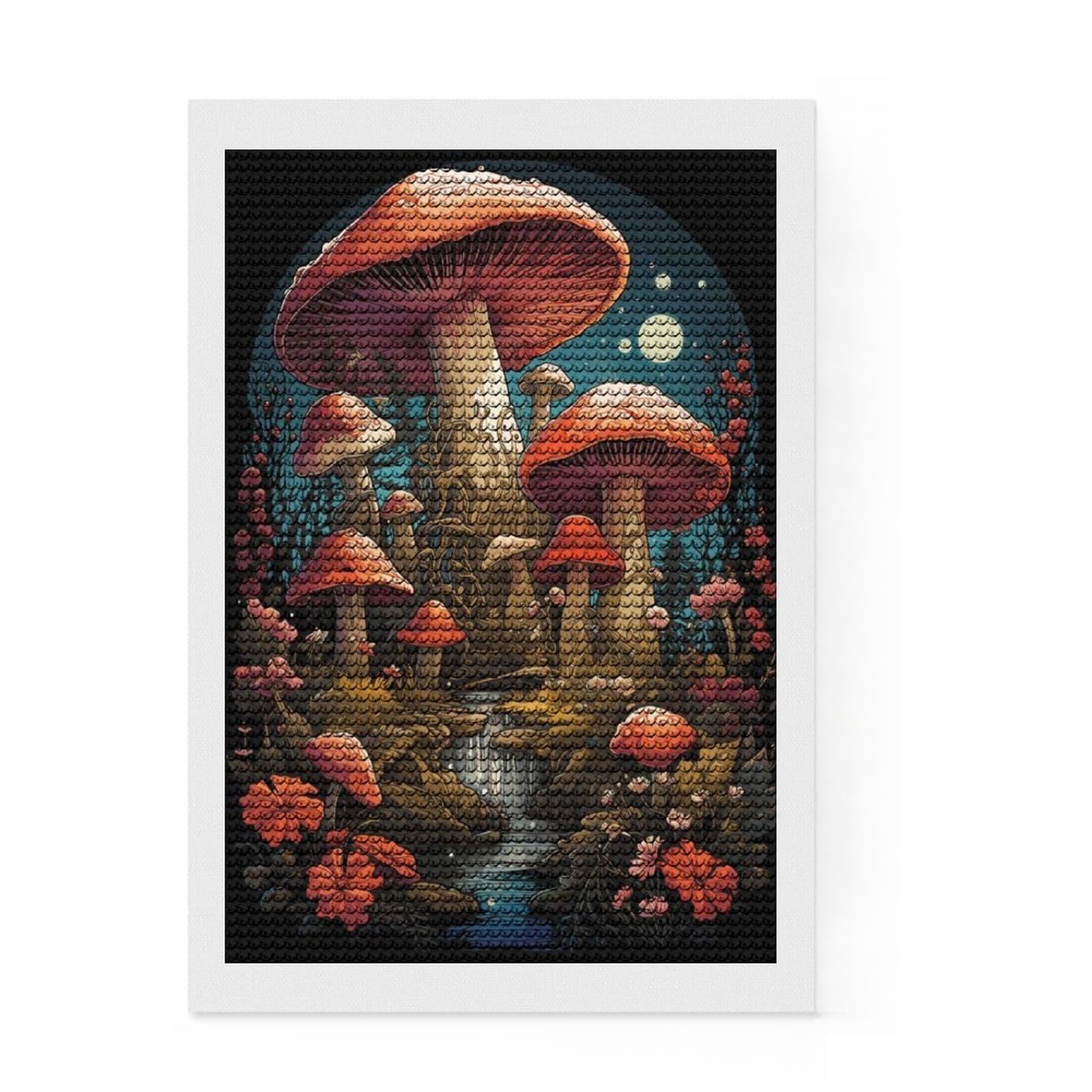 Junmoney Fantasy Mushroom Landscape Diamond Art Kit 8"x12", for Creative Relaxation, Easy to Enjoy, Living Room Decor, Gift Idea, Simple to Start