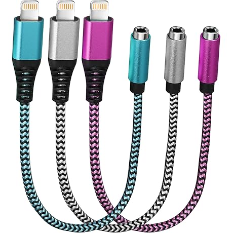 3 Pack iPhone Jack Converter Braided Audio Aux Earbuds Splitter