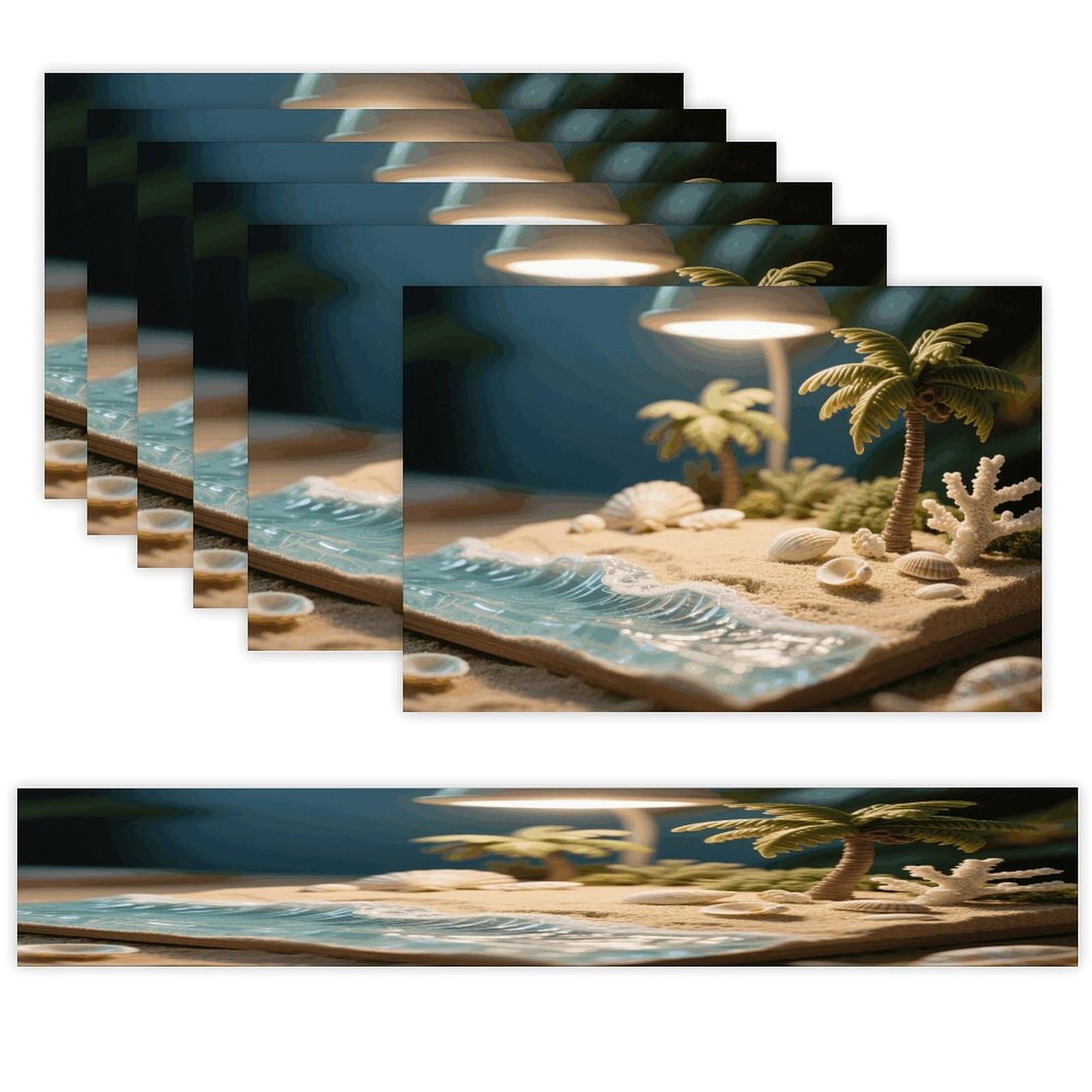 Hawaii Beach Table Runner and Placemats Set of 7 Linen Table Mat Non-Slip Place Mats Washable Placemat Heat Resistant Place Mat with Table Runner for Party Dining Decor
