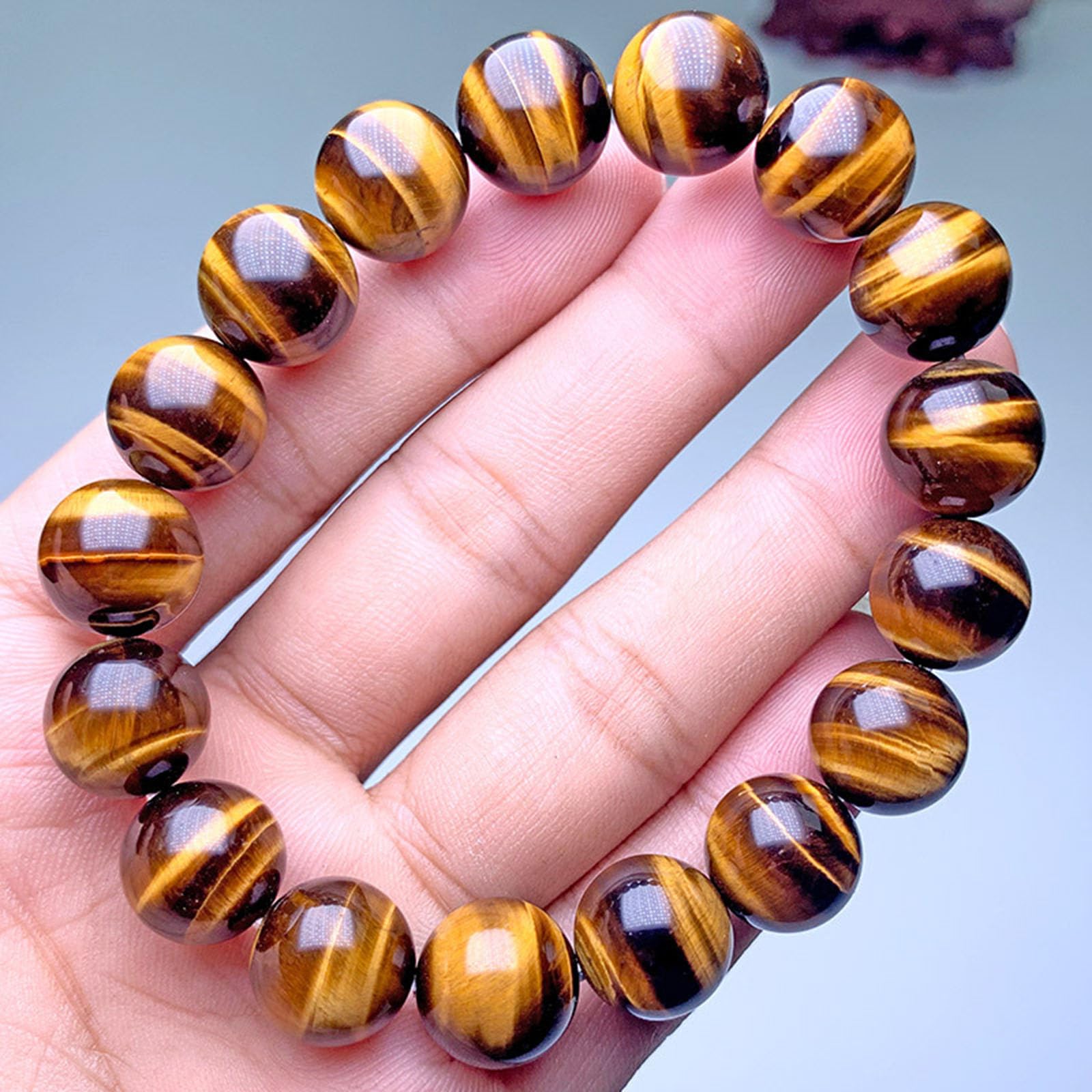 Feng Shui Schmuck, Gelbes Tigerauge-Kristallarmband der Güteklasse 7A, Chakra-Heilperlenarmband, Stretch-Armband aus natürlichen Edelsteinen für Damen und Herren,18mm