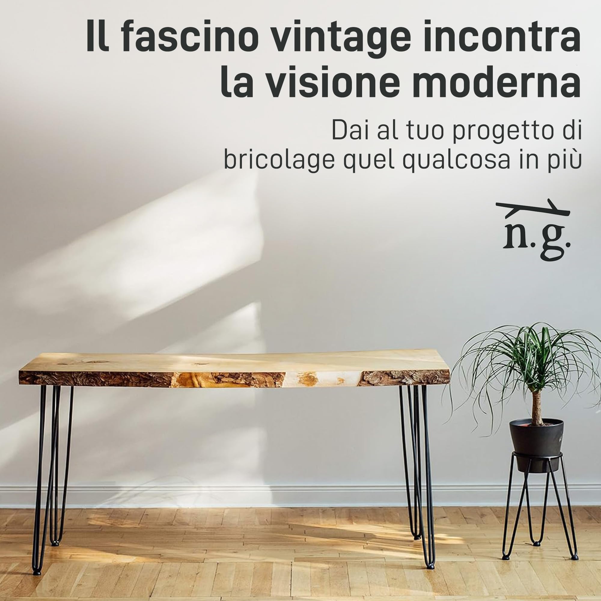 Natural Goods Berlin 4X Hairpin Leg Gambe per Tavolo | Diversi colori & dimensioni | Piedi per tavoli in metallo | Per tavolo da pranzo & scrivania | 71cm di altezza & 3-barre | Argento Industriale
