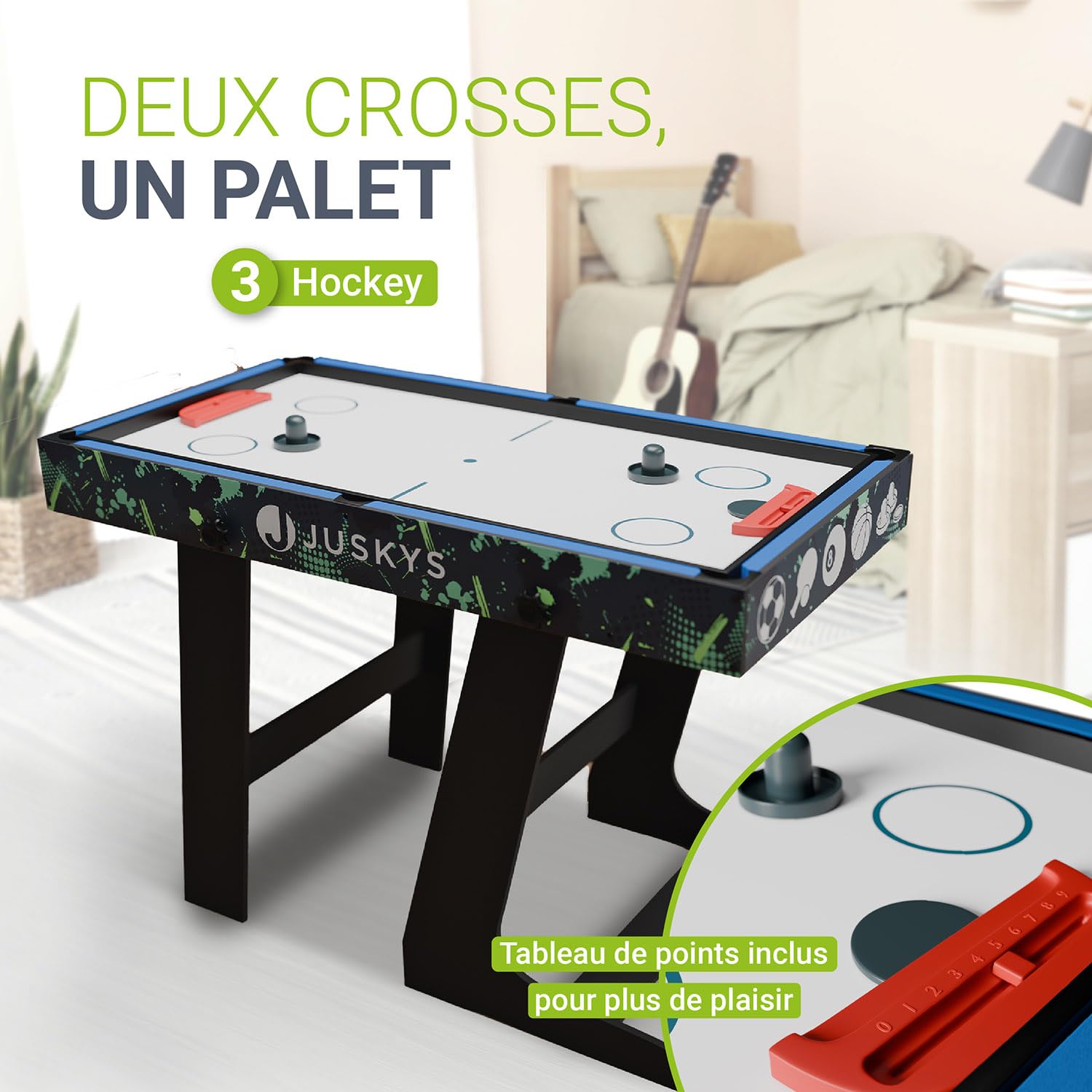 Juskys Table Multi-Jeux Ballzauber 5-en-1 - Table Pliante pour Enfants avec 5 Tables : ping-Pong, Baby-Foot, Billard, Hockey & Basket