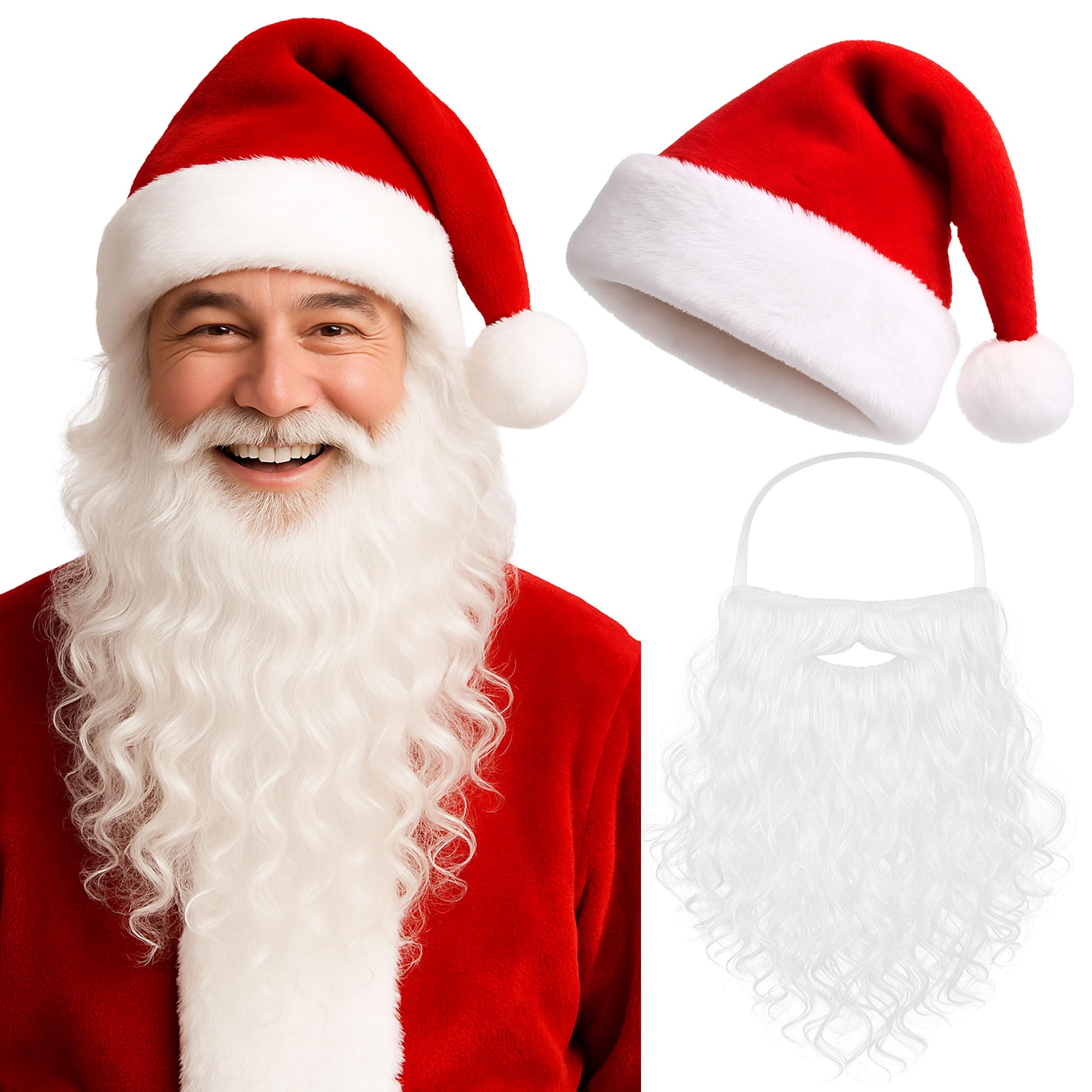 Tinsel Town 2pc Santa Hat and Beard for Adults Father Christmas Outfit, Santa Beard and Hat Set for Father Christmas Costume
