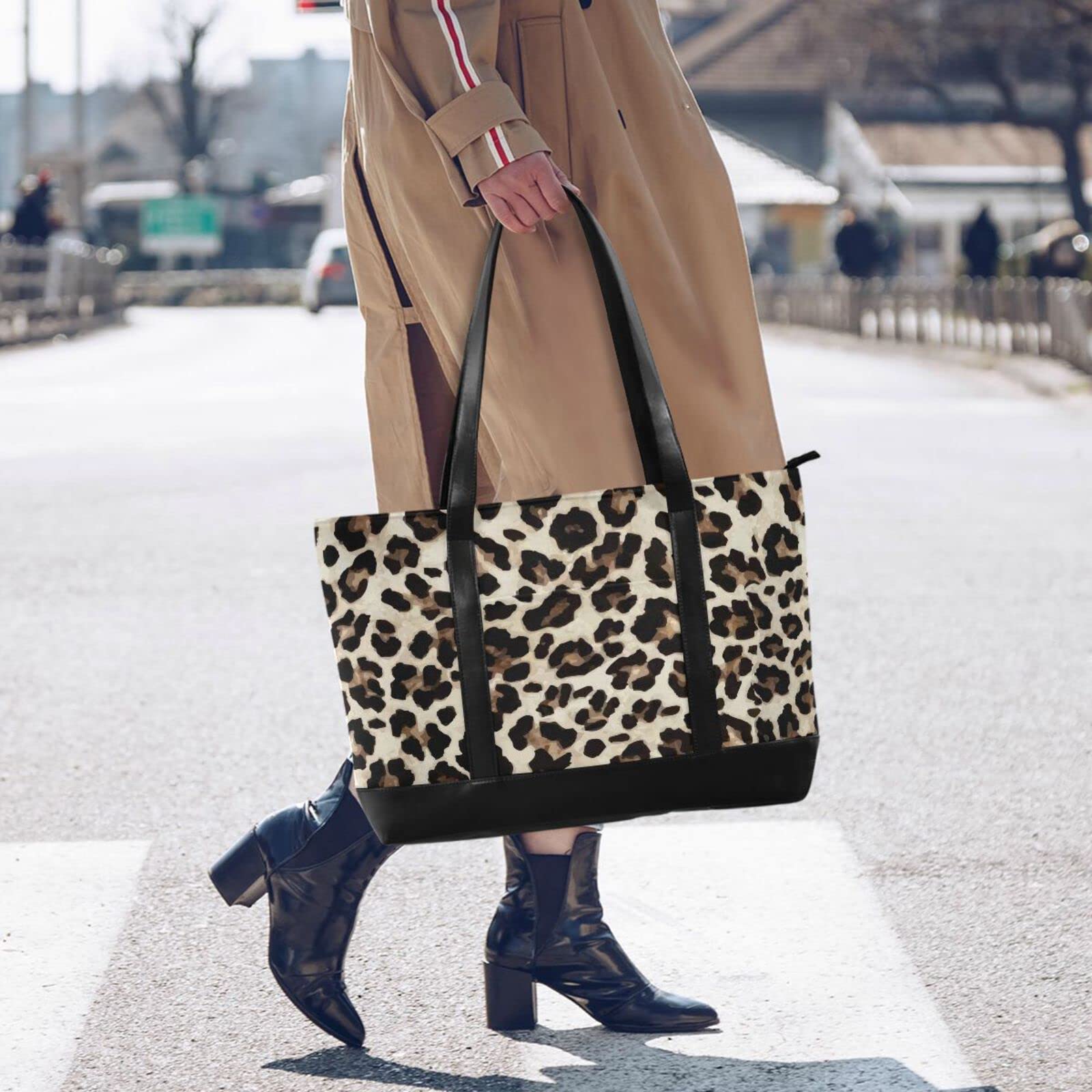 Damen-Handtasche, Gelb Leoparden-Tier-Gepardenmuster, Leinen-Laptop-Tragetasche, Rei?verschluss, Umh?ngetasche, Einkaufstasche, 39,6 cm