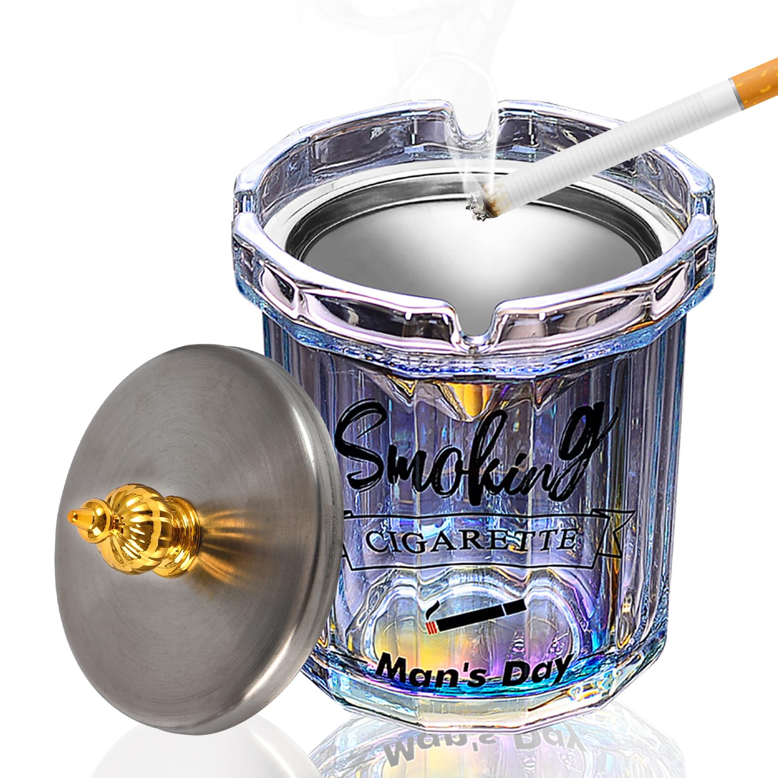 ZCHI Ashtray with Lid - Ashtray for Outdoor Use, Large Ashtray Outdoor Ashtray Made of Glass, Windproof, Storm Ashtray as Decoration for Home and Office - Transparent Colours