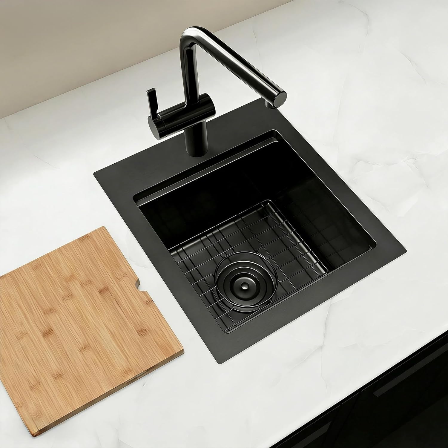 16 Inch Black Sink Drop In, 16 Gauge 304 Stainless Steel Workstaion Kitchen Sinks with Ledge & Accessories, 16" x 17" x10" Deep Bowl For Outdoor, RV,Prep Sink, and Wet Bar