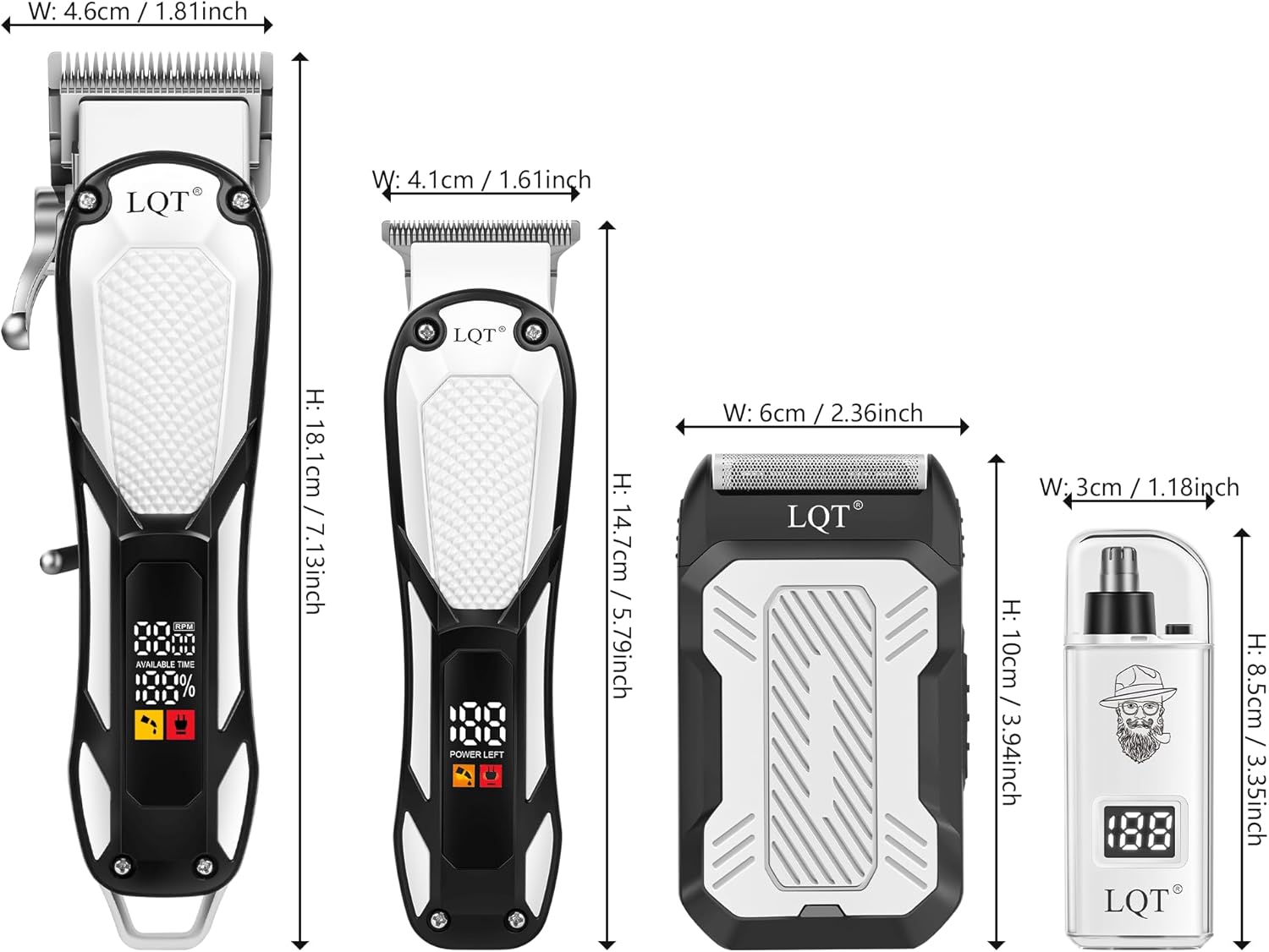Hair Clippers for Men 4 in 1 White LED Display Cordless Clippers Set Professional Electric Beard Trimmer for Men Foil Shaver Nose and Ear Hair Trimmer with Storage Bag to Son Husband Father Gifts