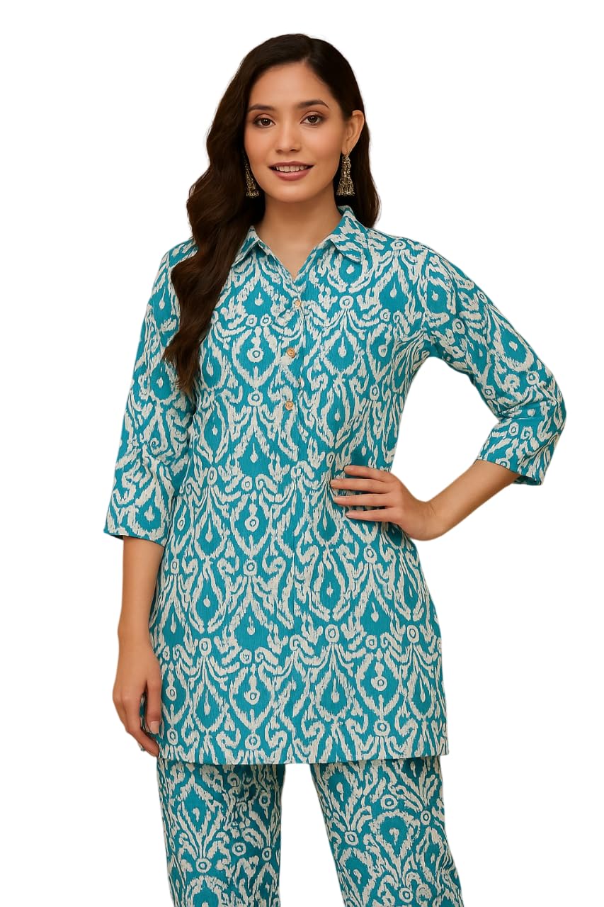 Women's Pure Cotton Printed Ethnic Co Ord Set with Side Pocket Bottom for Everyday and Outdoor Look