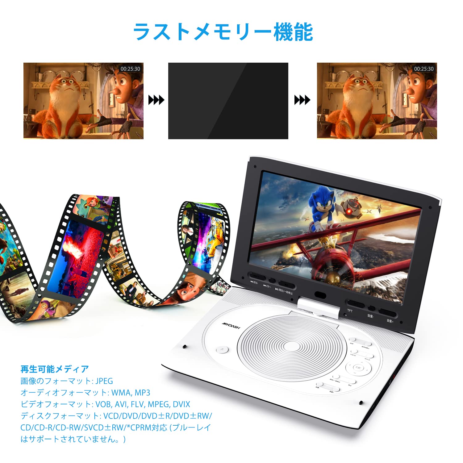 Amazon | MYDASH ポータブルDVDプレーヤー dvdポータブルプレーヤー 