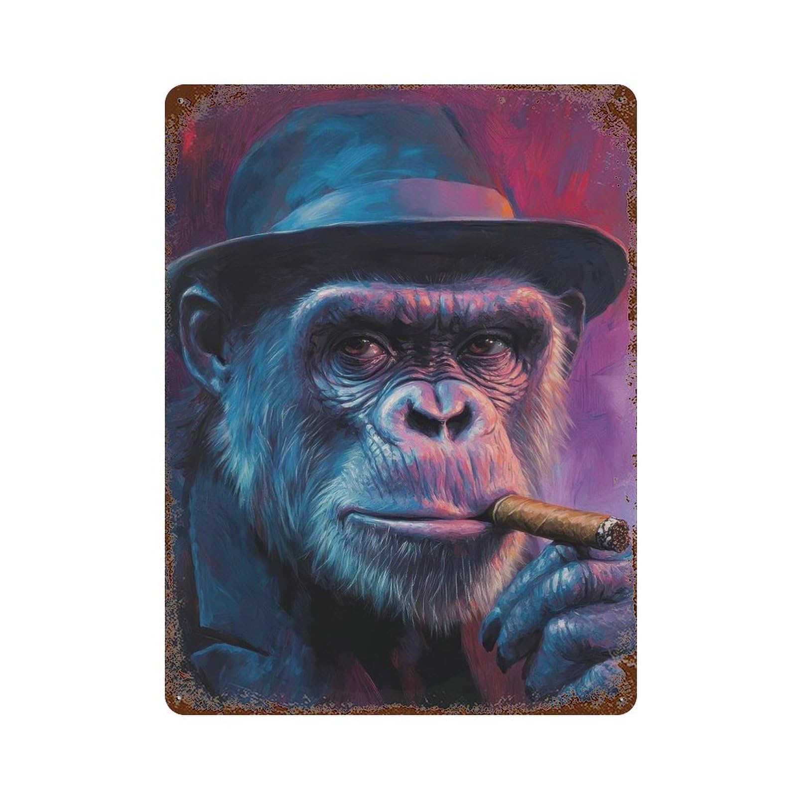 The Coolest Chimp in Town 15.7"x11.8" Aged Metal Wall Plaque, Retro Wall Decor for Farmhouse, Kitchen And Entryway Decor