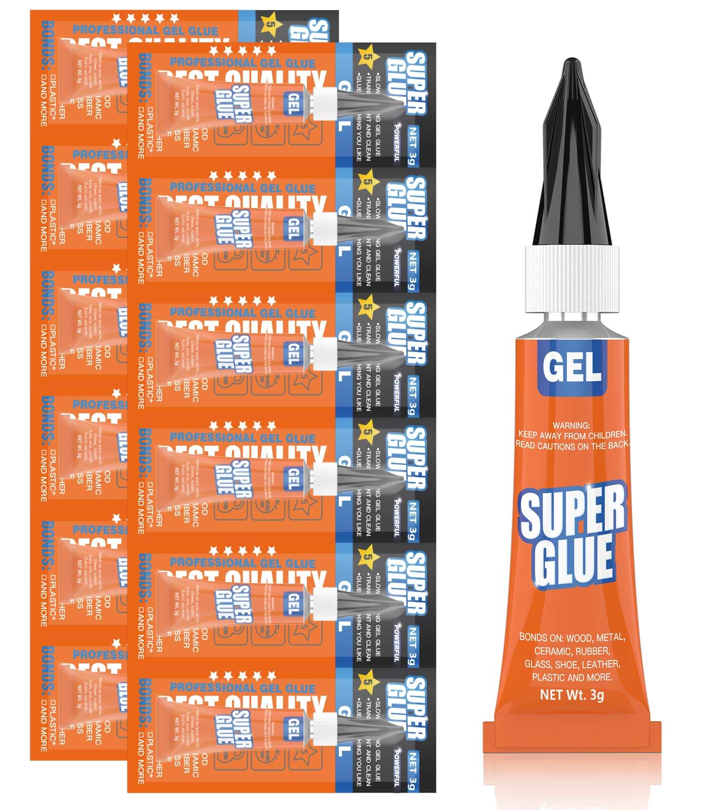 12-Pack Super Glue Gel, 3g Single-Use Tubes - Thick Viscosity Adhesive for Wood,Rubber,Leather, Plastic, Metal, Rhinestone Jewelry, DIY Crafts
