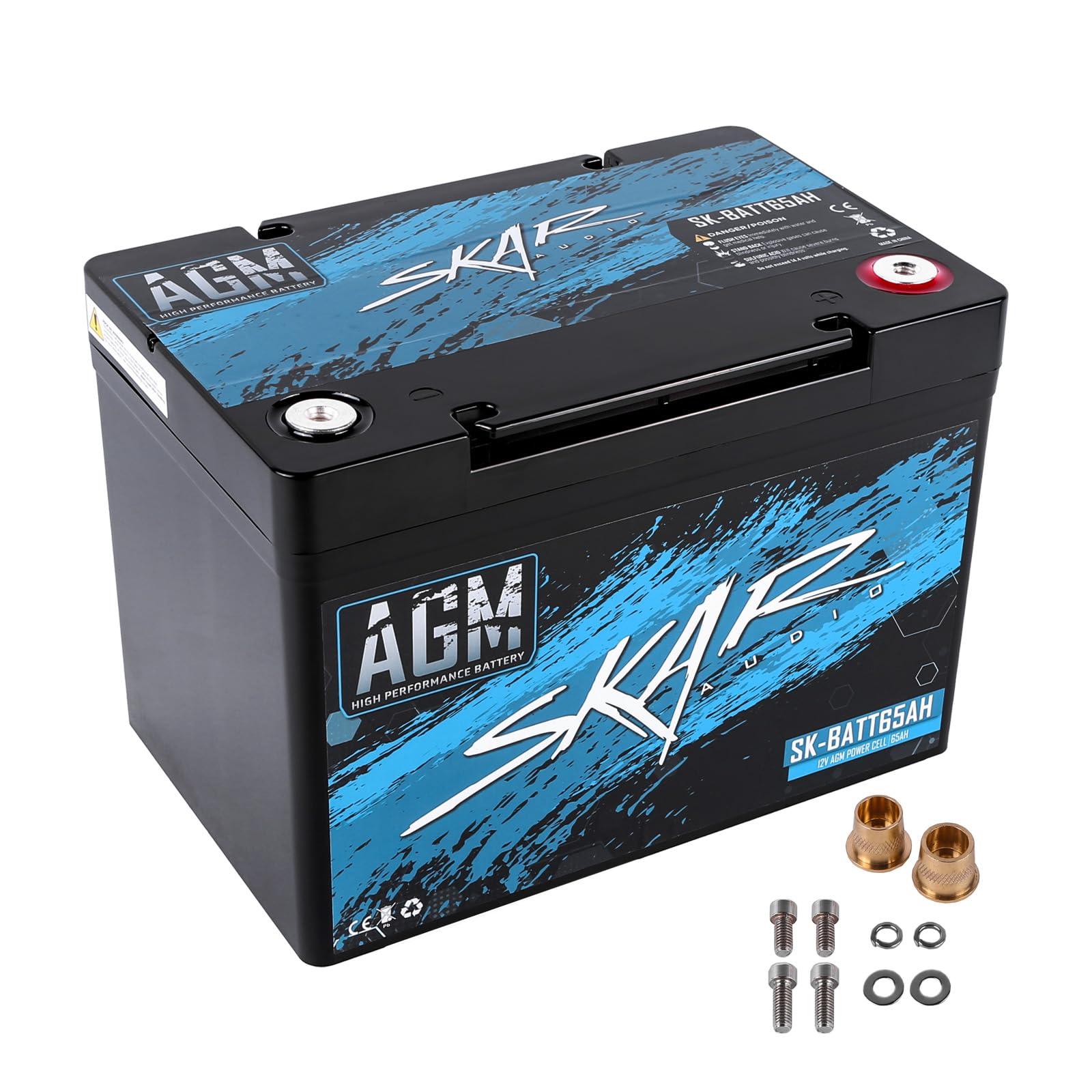 Að ofan view of the Skar Audio SK-BATT65AH 12V AGM High Performance Car Audio Battery