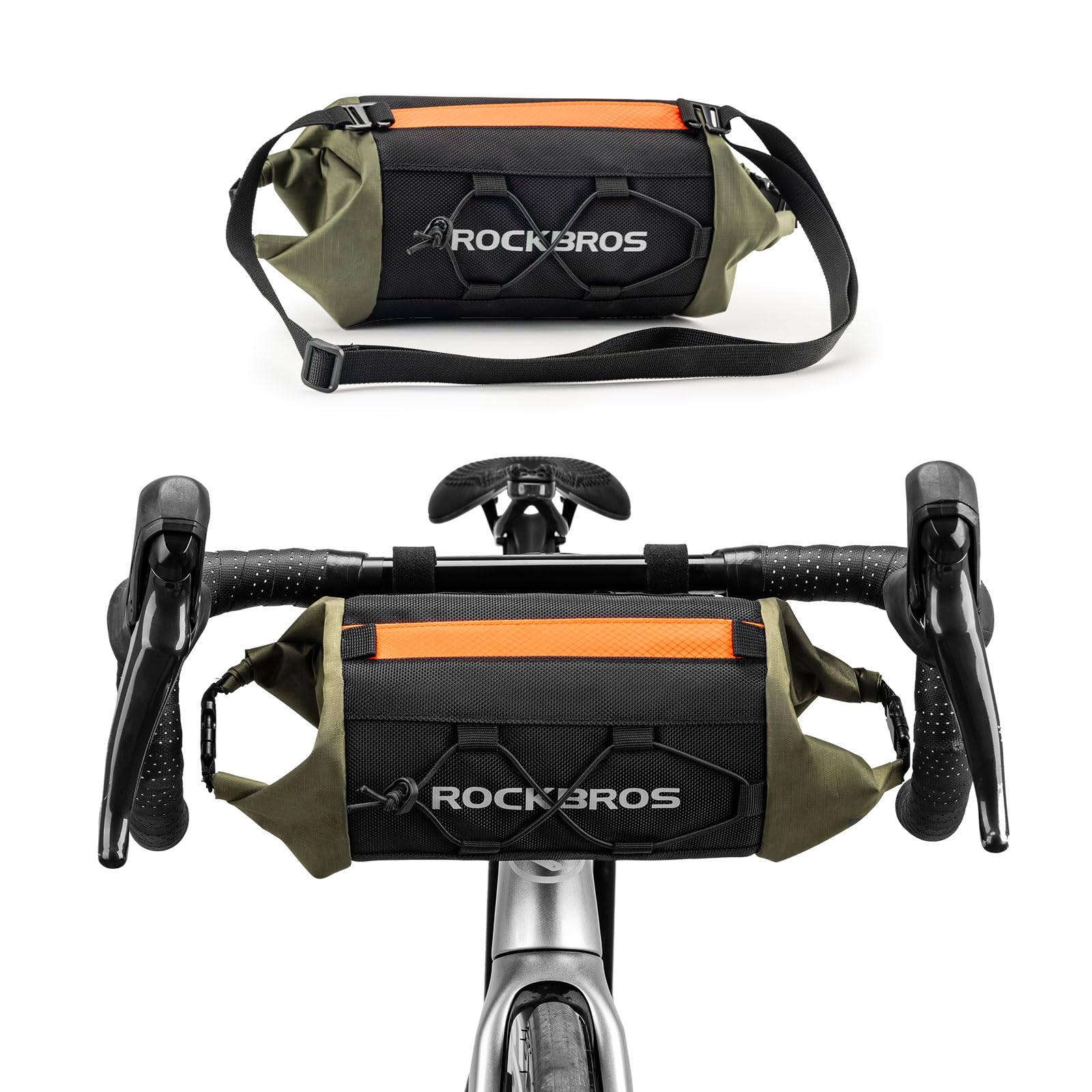 ROCKBROS Bolsa Manillar Bicicleta, Mochila Manillar con Correa de Hombro, Bolsa Delantera Expandible para Bicicleta de Montaña y Carrtera, 12 x 22cm