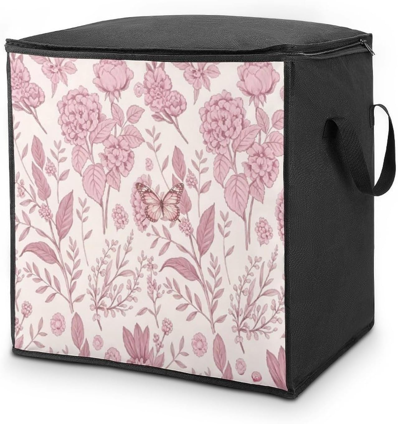Pink Floral Comforter Storage Bag Moving Bag | Clothes Storage Bins-70L,Moving Bag With Dual Handles For Easy Carrying, Zipper Design Durability for Home,Bedroom,Closet