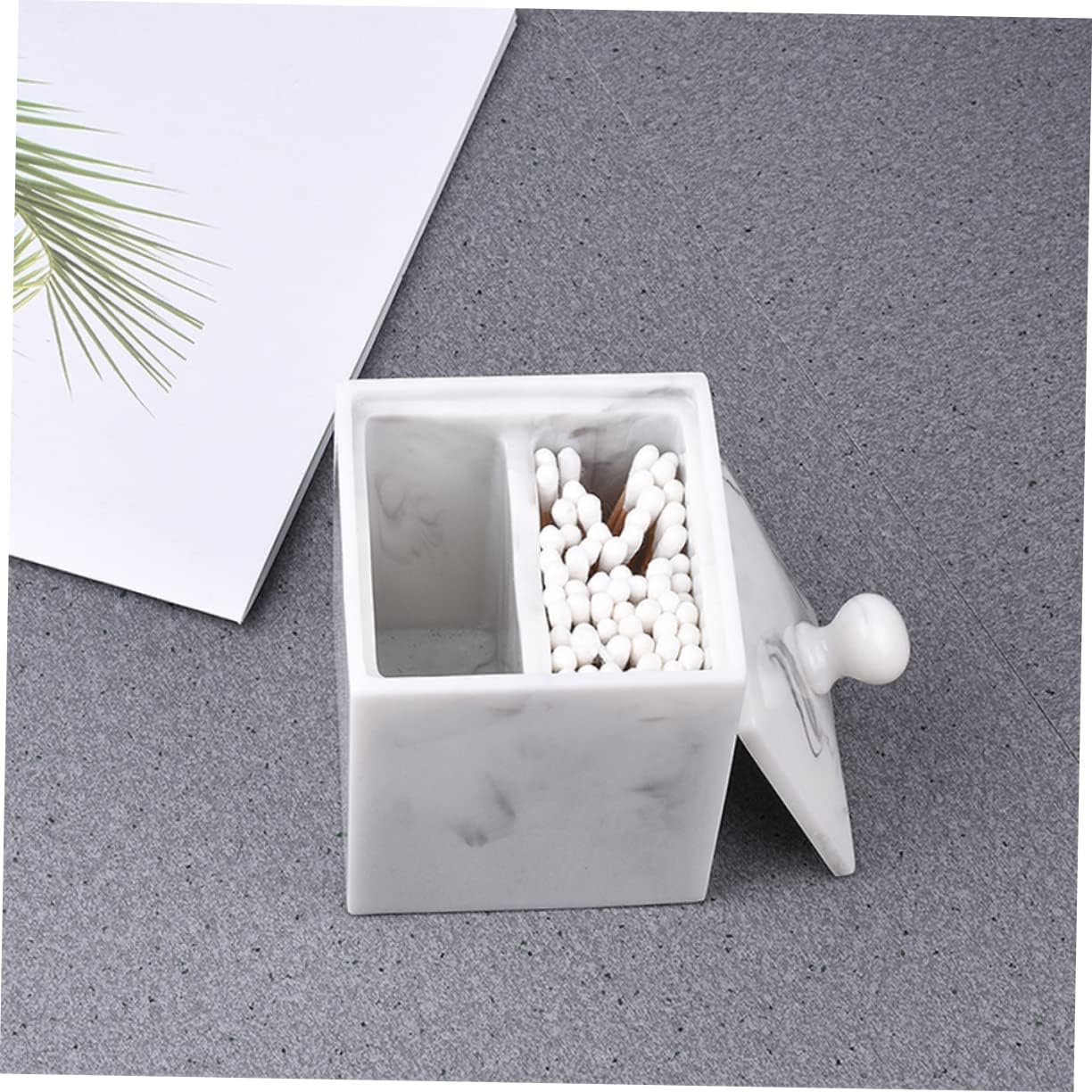 2pcs Cotton Swabs Holder Box Modern Marble Design Resin Apothecary Jars Cotton Pads Holder for Home