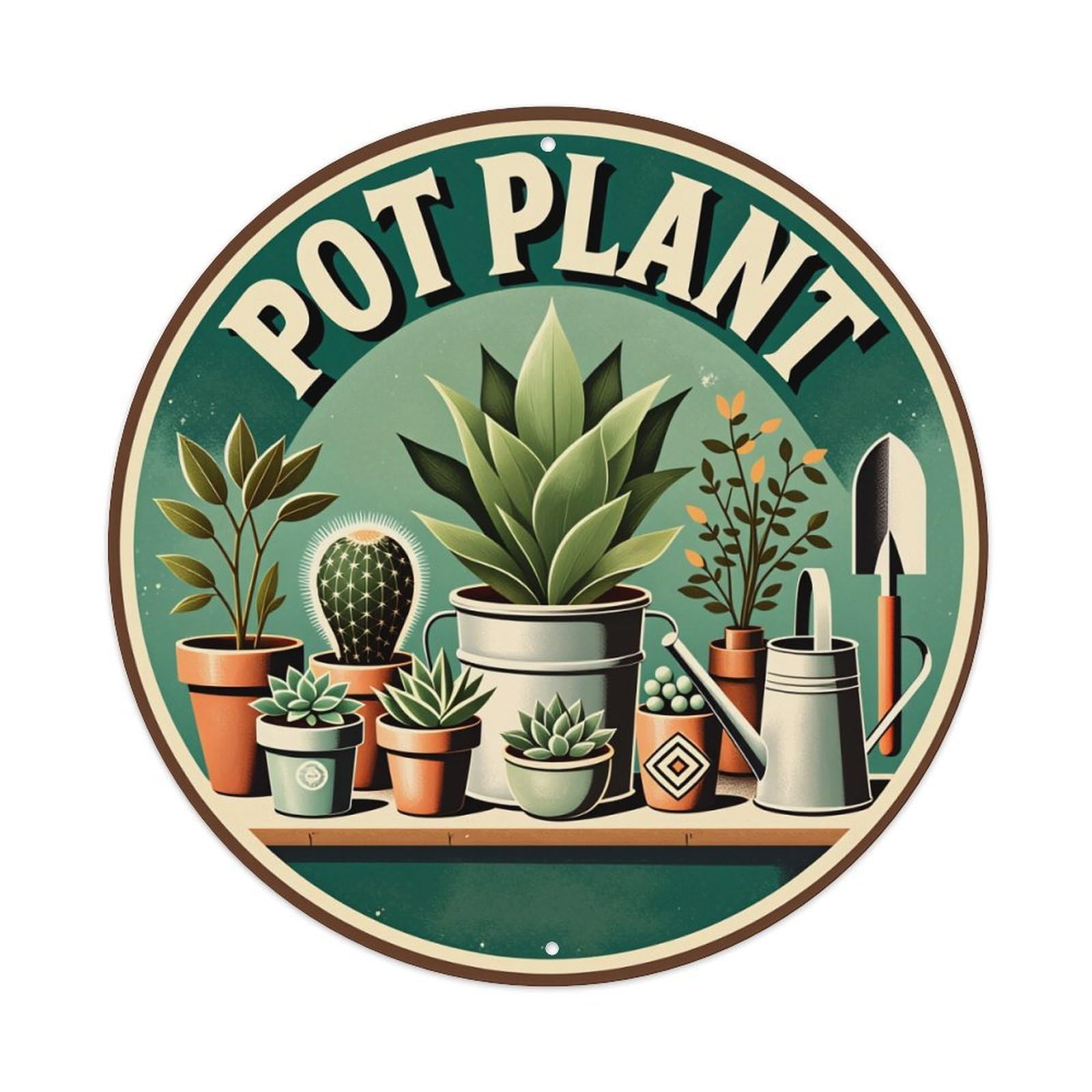 Pot Plant Garden Tools Decor Round Tin Sign Vintage Style Metal Sign Home Bar Garden Wall Plaque Decor Metal Poster 8x8 Inch