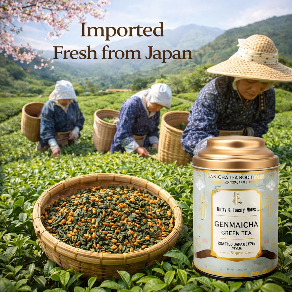 Sancha Tea Boutique, Tè verde Genmaicha, tè popcorn, riso tostato, tè verde, aroma tostato, tè verde in stile giapponese, tè importato