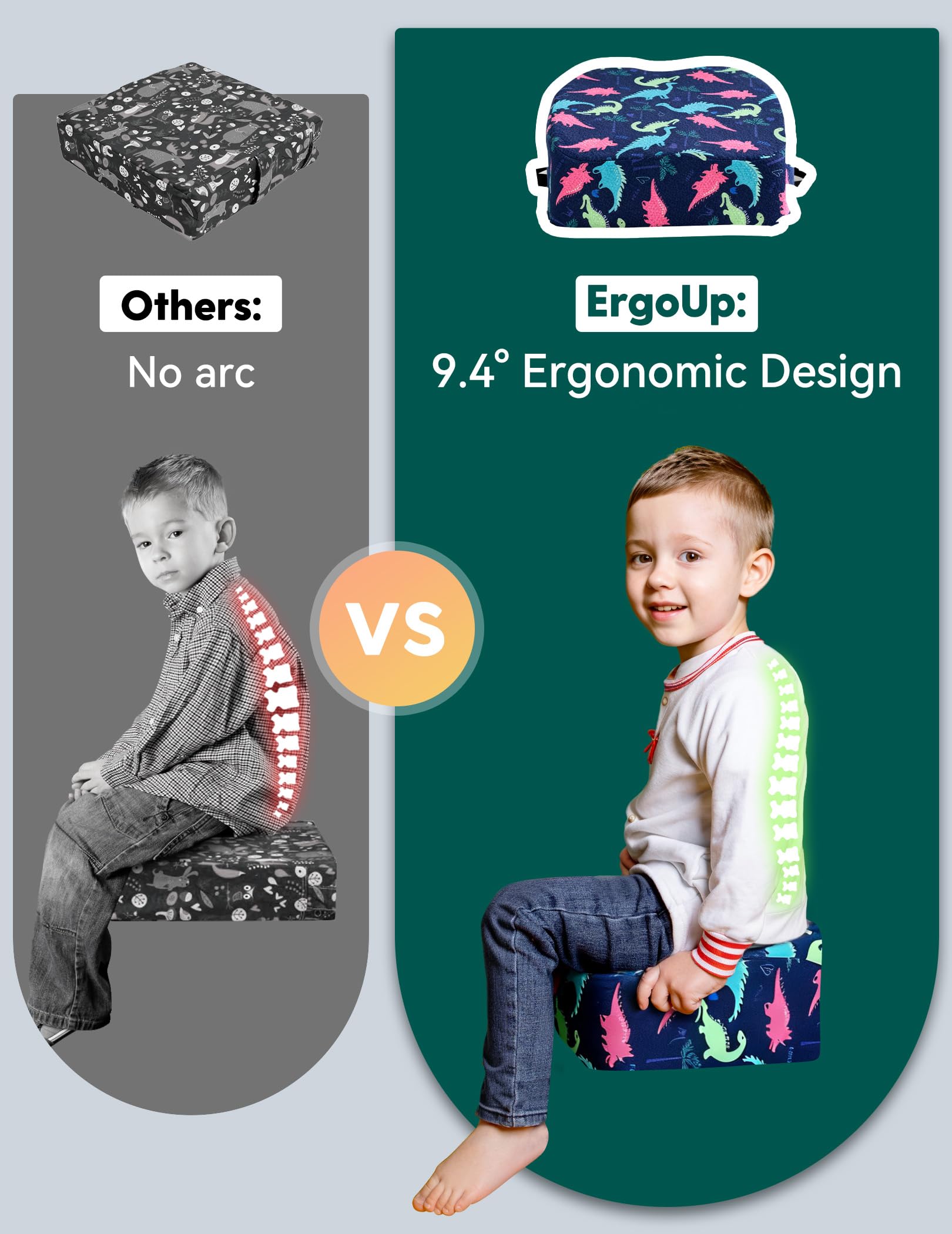 Babelio Siège rehausseur ergonomique pour chaise de cuisine, favorise une bonne posture droite, siège rehausseur pour enfant pour table à manger, housse amovible et lavable, dinosaure bleu