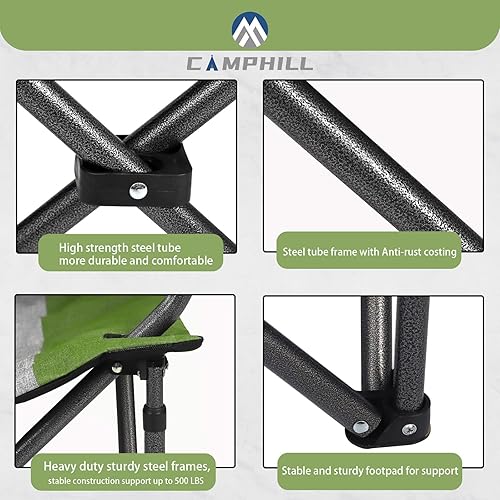 Miniatura 5 de Silla de camping, sillas de camping plegables para personas pesadas con portavasos y bolsa enfriadora, silla plegable para acampar con bolsillo para