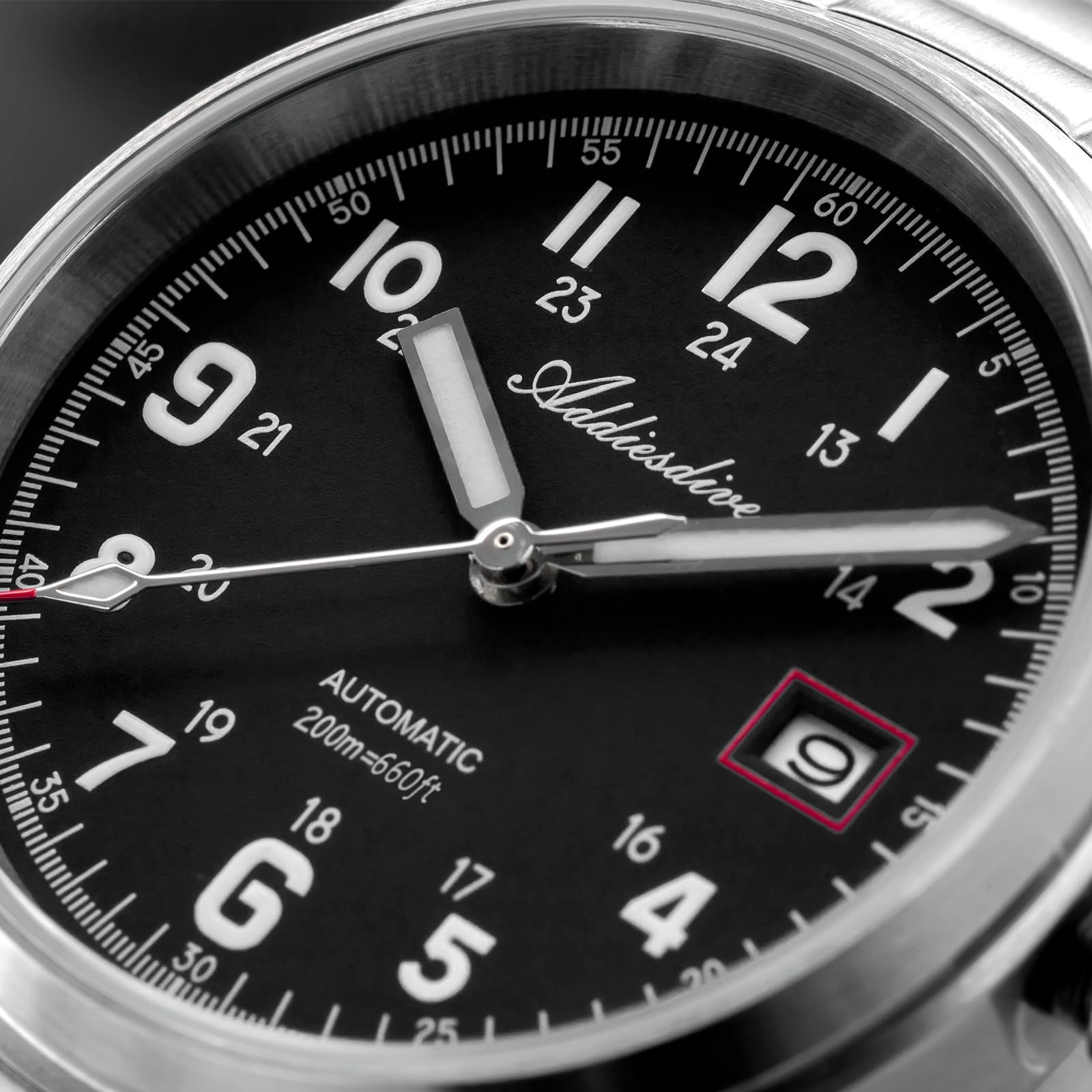 ADDIESDIVE Automatikuhr Herren NH35A Edelstahluhr 200m wasserdicht analoge Uhr Saphirglas BGW9 Leuchtend Mit Edelstahlarmband AD2070