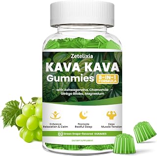 Kava Kava Gummies, Kava Kava Root Extract Supplement with Kavalactones, Calm Gummies for Stress Relief & Better Sleep, Kava Supplement for Women & Men, Sugar Free, Vegan, Non-GMO, 60 Count