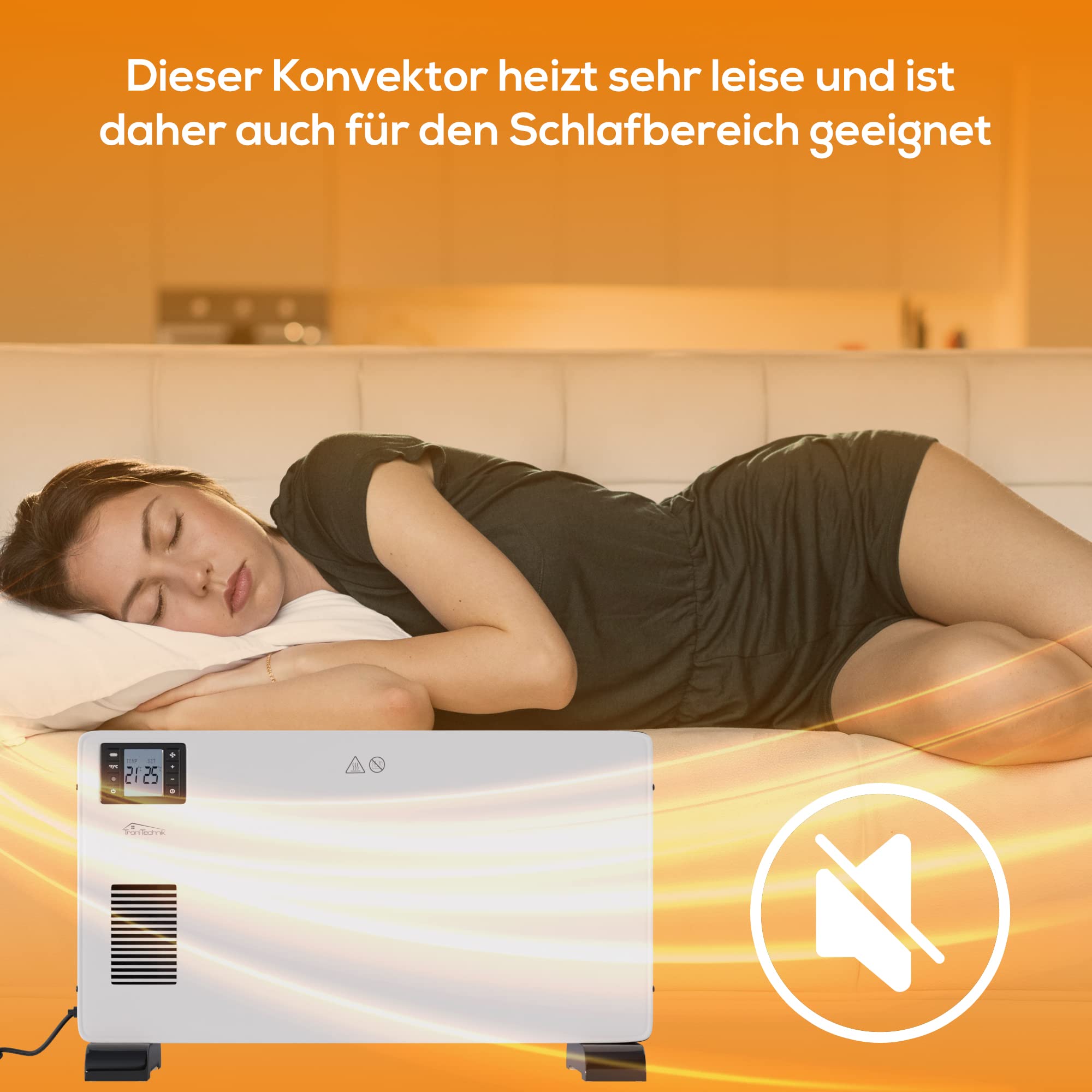 Tronitechnik® Elektroheizer Konvektor-Heizung mit 3 Heizstufen 1000/1300/2300 Watt, Elektroheizung mobi, Heizkörper mit Griffmulde, Timer, Thermostatsteuerung, Standheizung energiesparend