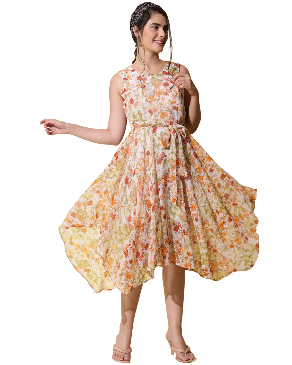 My SwagWomen's Georgette A-Line Midi Casual Dress