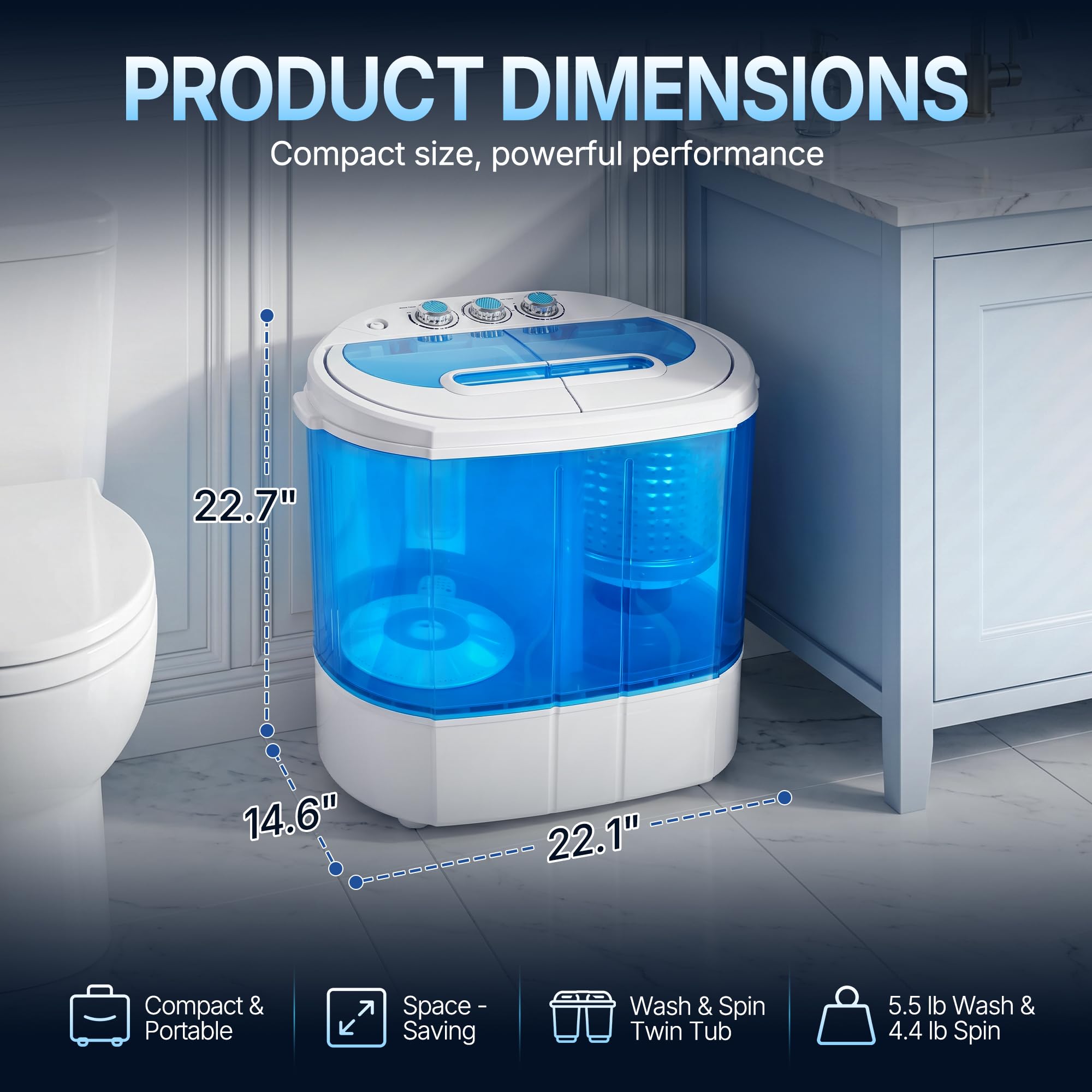 ZENY Portable Mini Clothes Washing Machine Twin Tub 9.9lbs Capacity | Small Laundry Washer Aparment Spin Dryer with Drain Pipe Lightweight for Dormitory RV product thumbnail 8