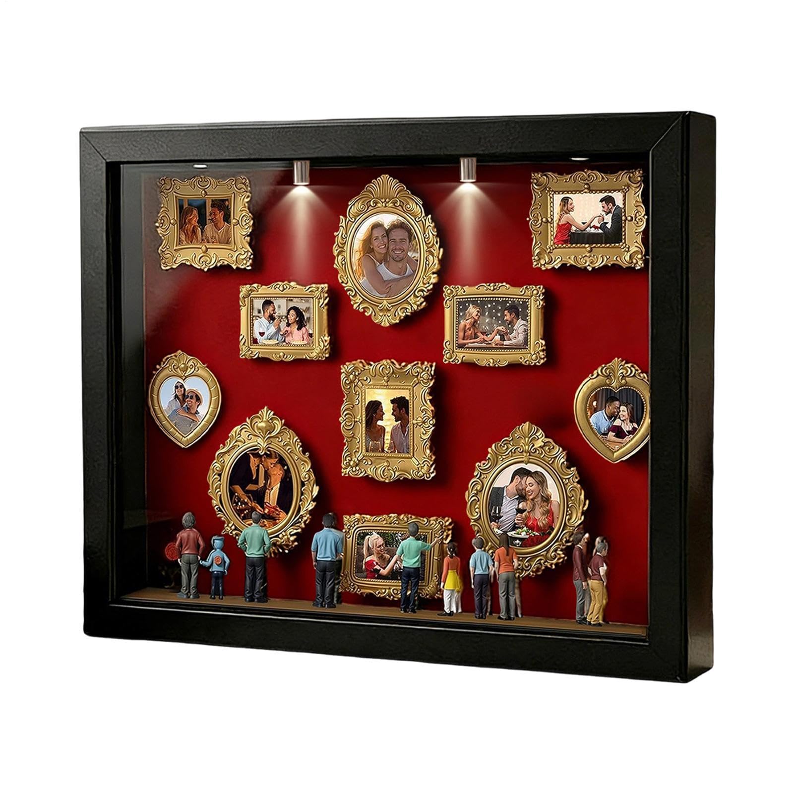 Cuadro De Pared O Mesa con Efecto Museo, Cajas De Silueta Mini con Luz Y Figuras Coleccionables, para 11 Imágenes, Decoración para Apartamento, Regalo Romántico Y Familiar