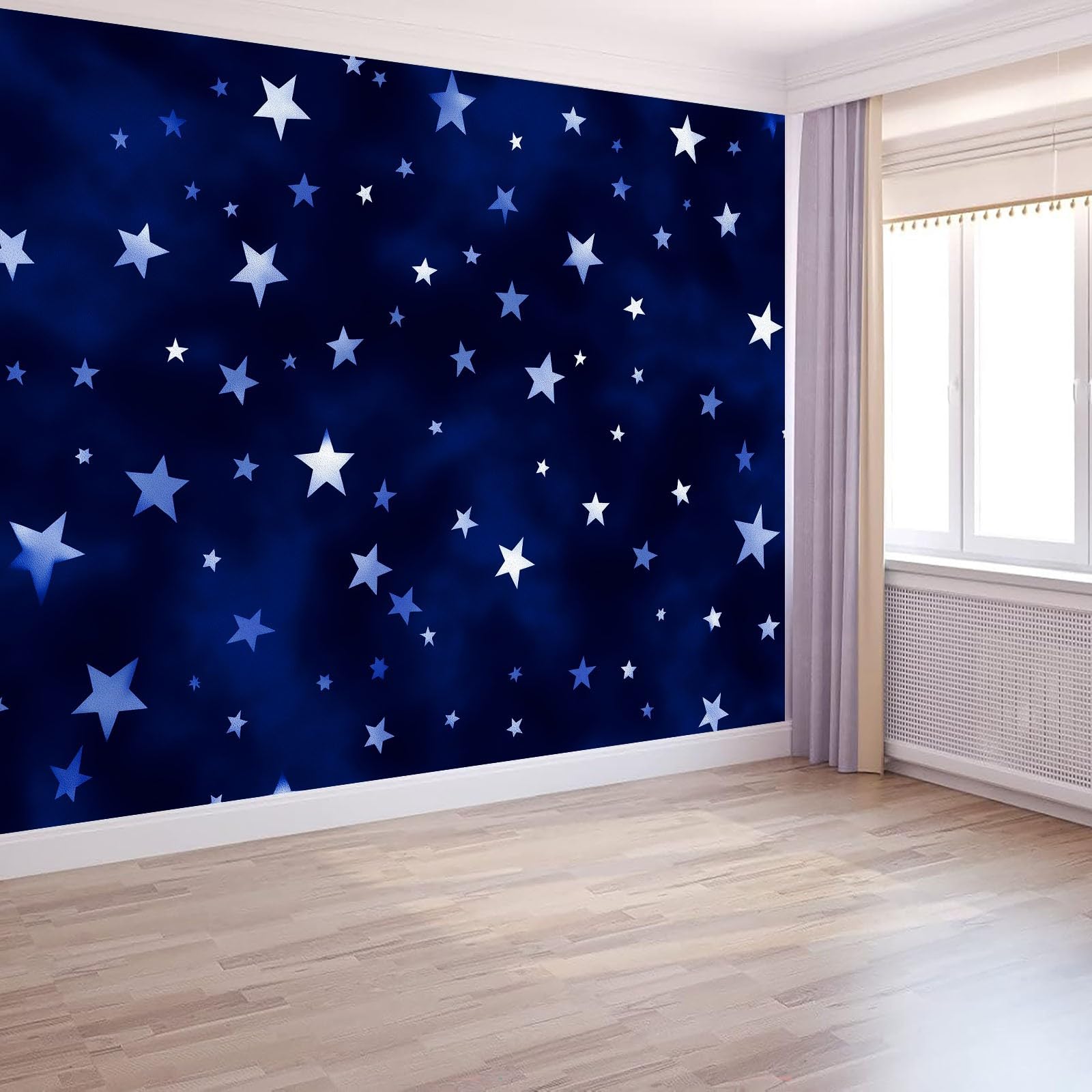Fototapeta z włókniny, motyw niebiański, tapeta 400 x 280 cm (szer. x wys.), nowoczesna tapeta z włókniny, efekt 3D, dekoracja ścienna, minimalistyczne gwiazdy, paski, tapeta ścienna, do salonu