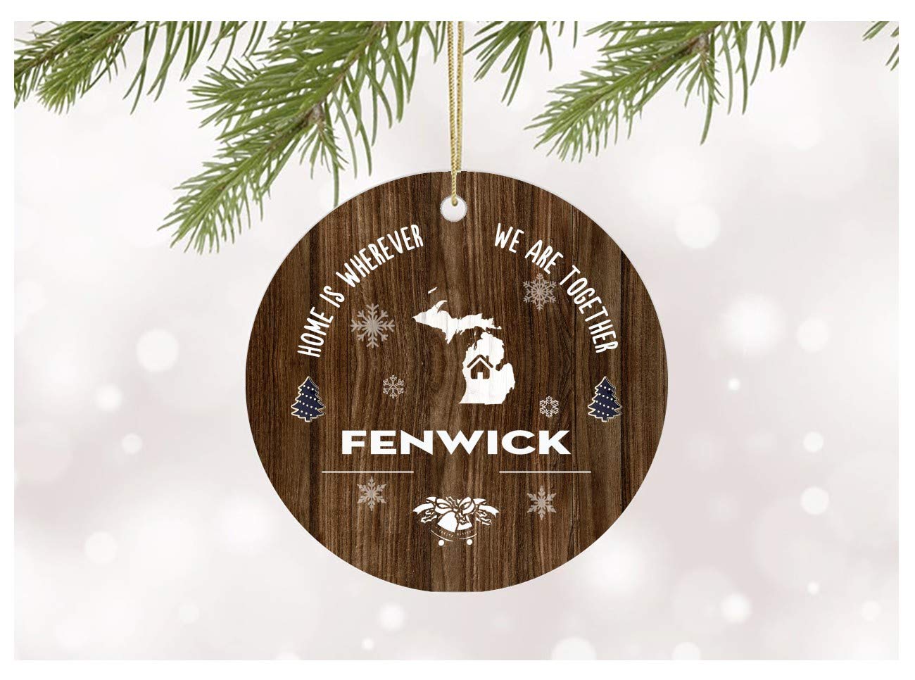 Family Ornament 2024 Fenwick MI New Home Ornaments Gifts Ideas Home is Whereever We are Together Long Distance Ornament Round 3"