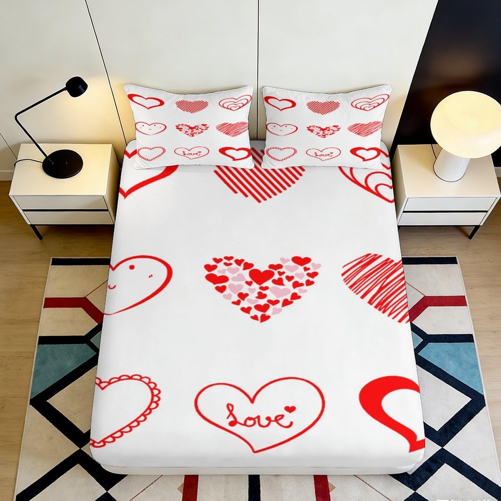 Jqzkxnhpbr Style-1 3D Printed Red Heart Love Fitted Sheet Microfiber Soft Breathable Valentine Bed Cover For Bedroom Dorm Decor 90X200x25cm
