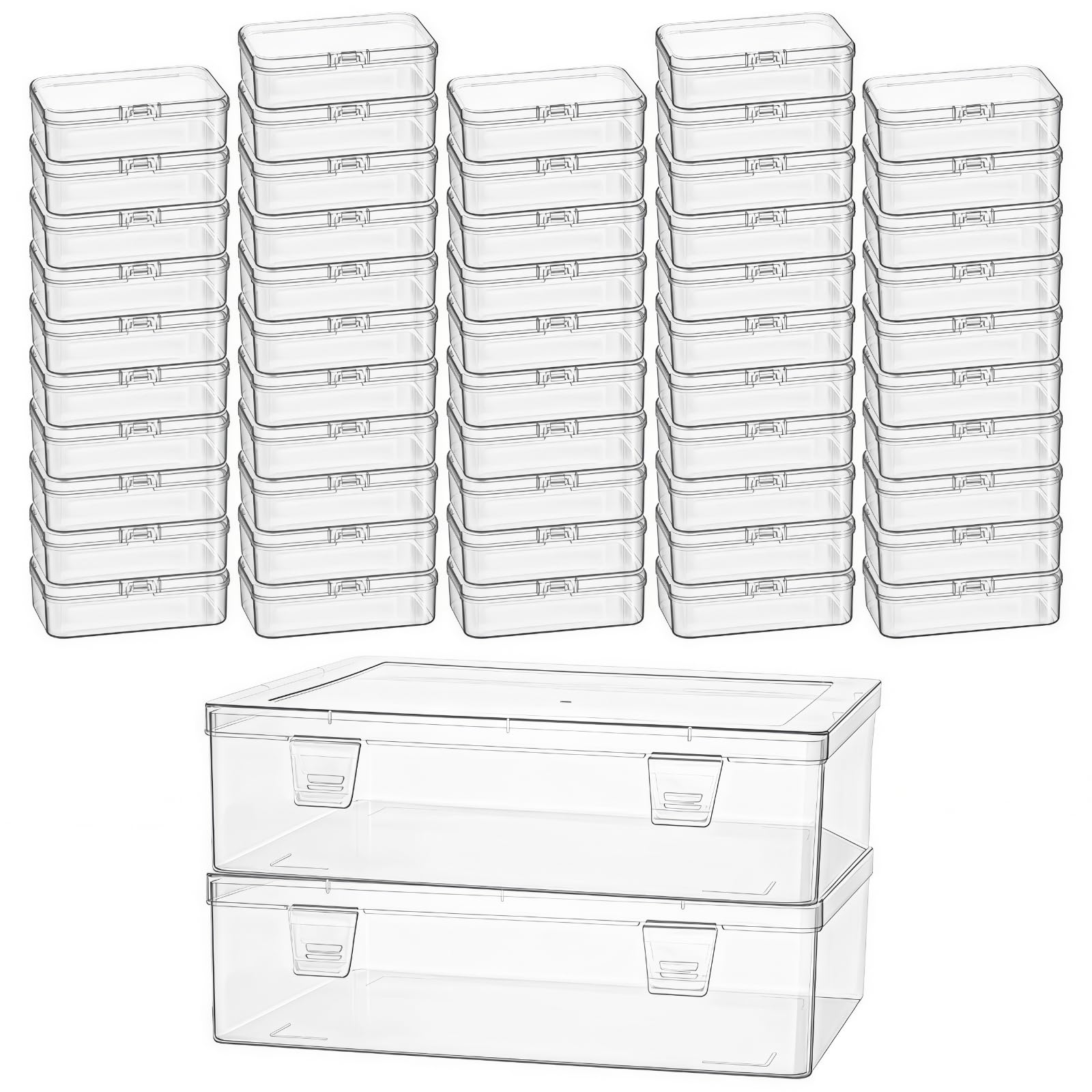 Goodma Small Bead Organizers, 54 Pieces Plastic Storage Cases Mini Clear Containers Transparent Rectangle Craft Supply Boxes with Hinged Lid