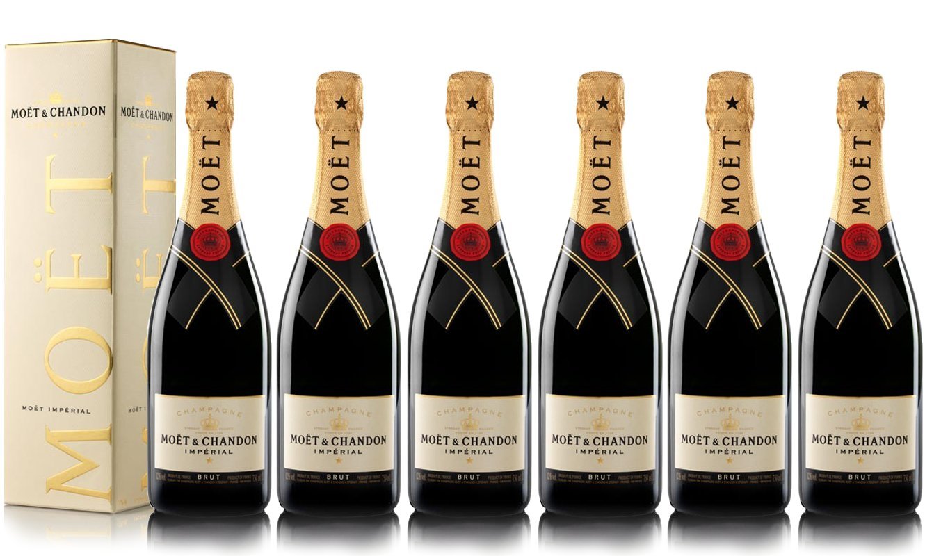 VINADDICT LOT von 6 MOËT & CHANDON BRUT MOËT IMPERIAL CHAMPAGNER MIT KOFFER (750 Milliliter)