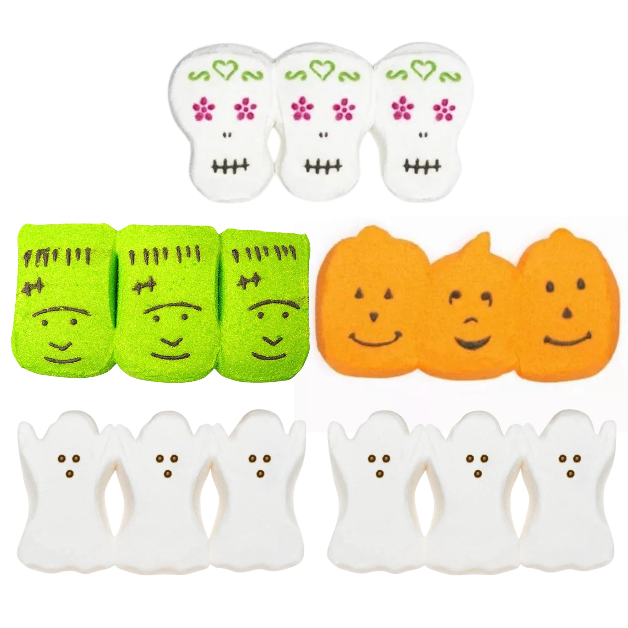 Peeps Halloween Marshmallow Candy, confezione da 3 teschi di zucchero, mostri, zucche, fantasmi e gatti, confezione da 5