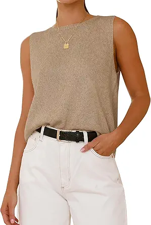 BTFBM Women's Sleeveless Sweater Vest 2025 Summer Crew Neck Ribbed Knit Lightweight Pullover Casual Loose Fit Tank Tops